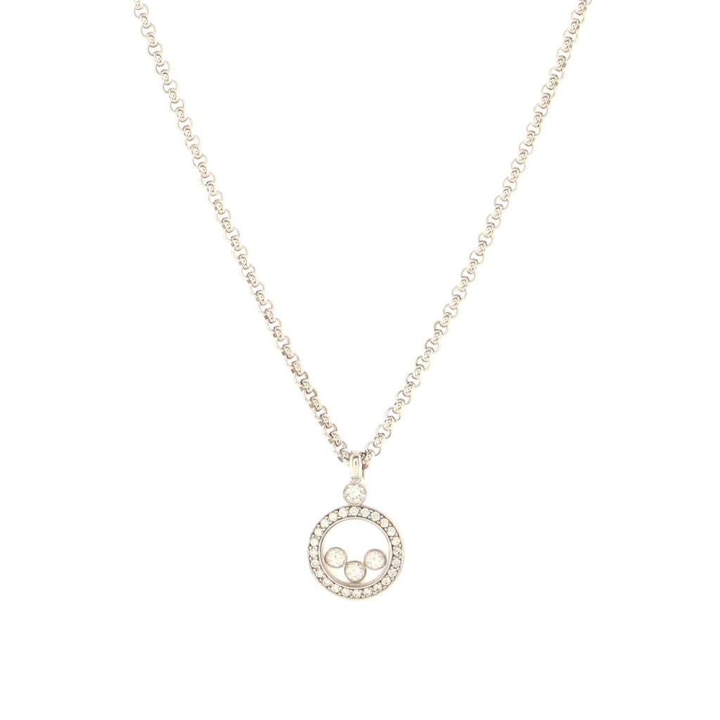Happy Diamonds 3 Diamonds Round Pendant Necklace 18K White Gold and Diamonds
