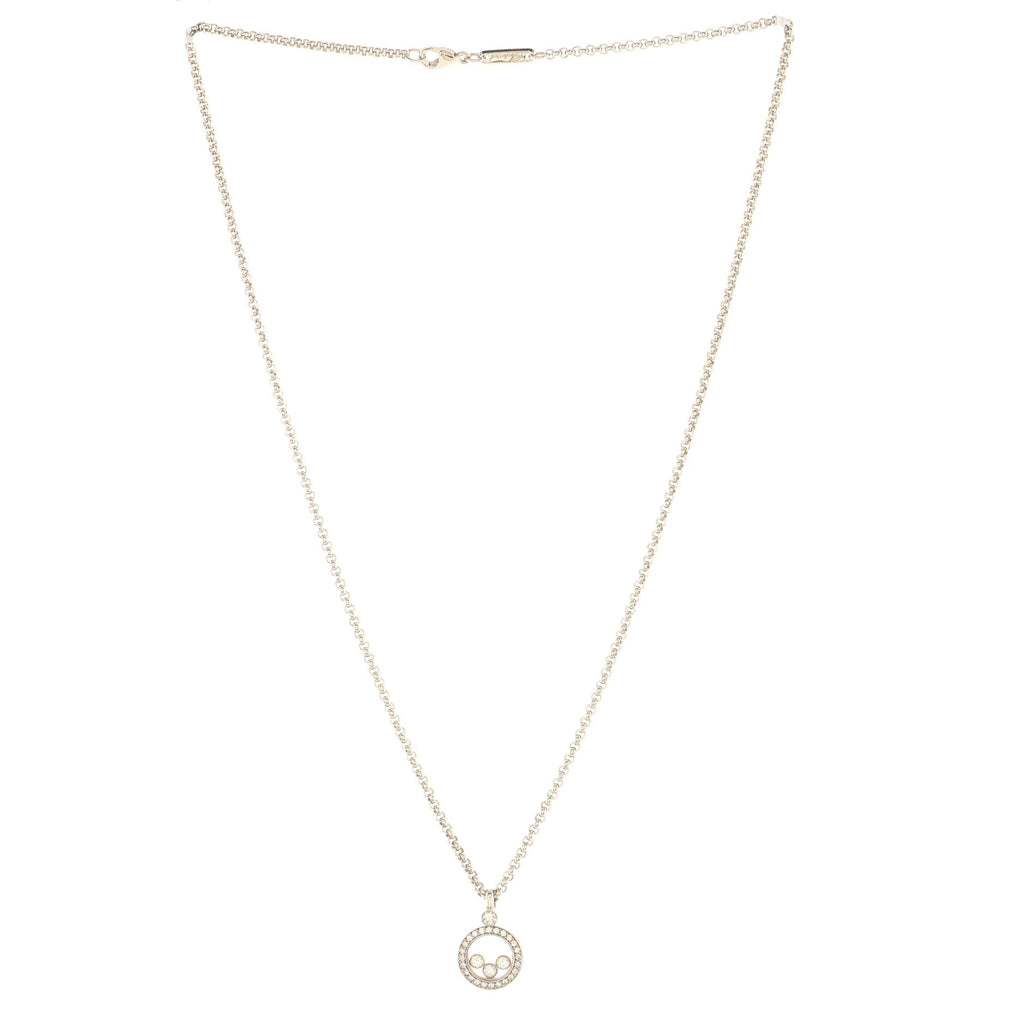 Happy Diamonds 3 Diamonds Round Pendant Necklace 18K White Gold and Diamonds