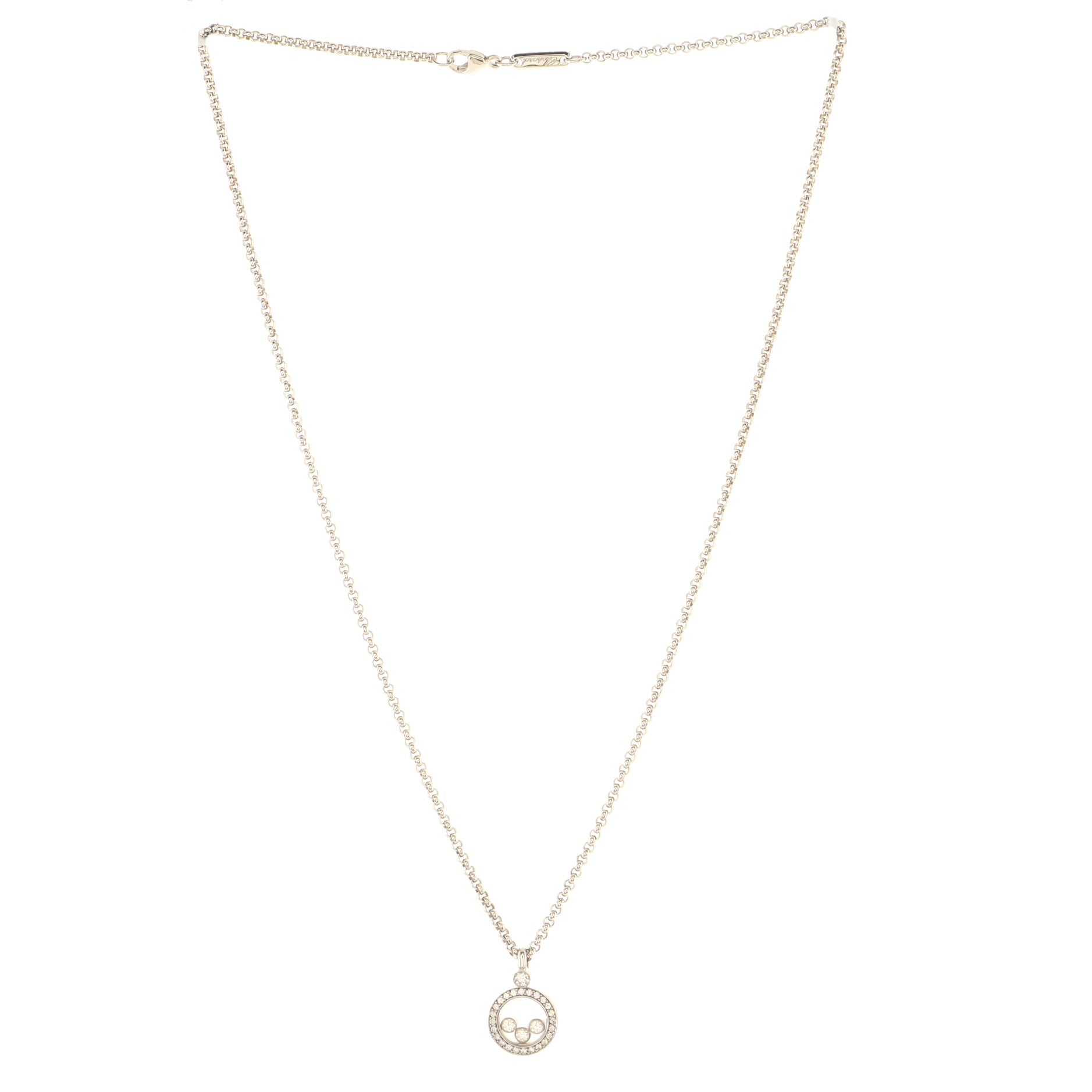 Happy Diamonds 3 Diamonds Round Pendant Necklace 18K White Gold and Diamonds