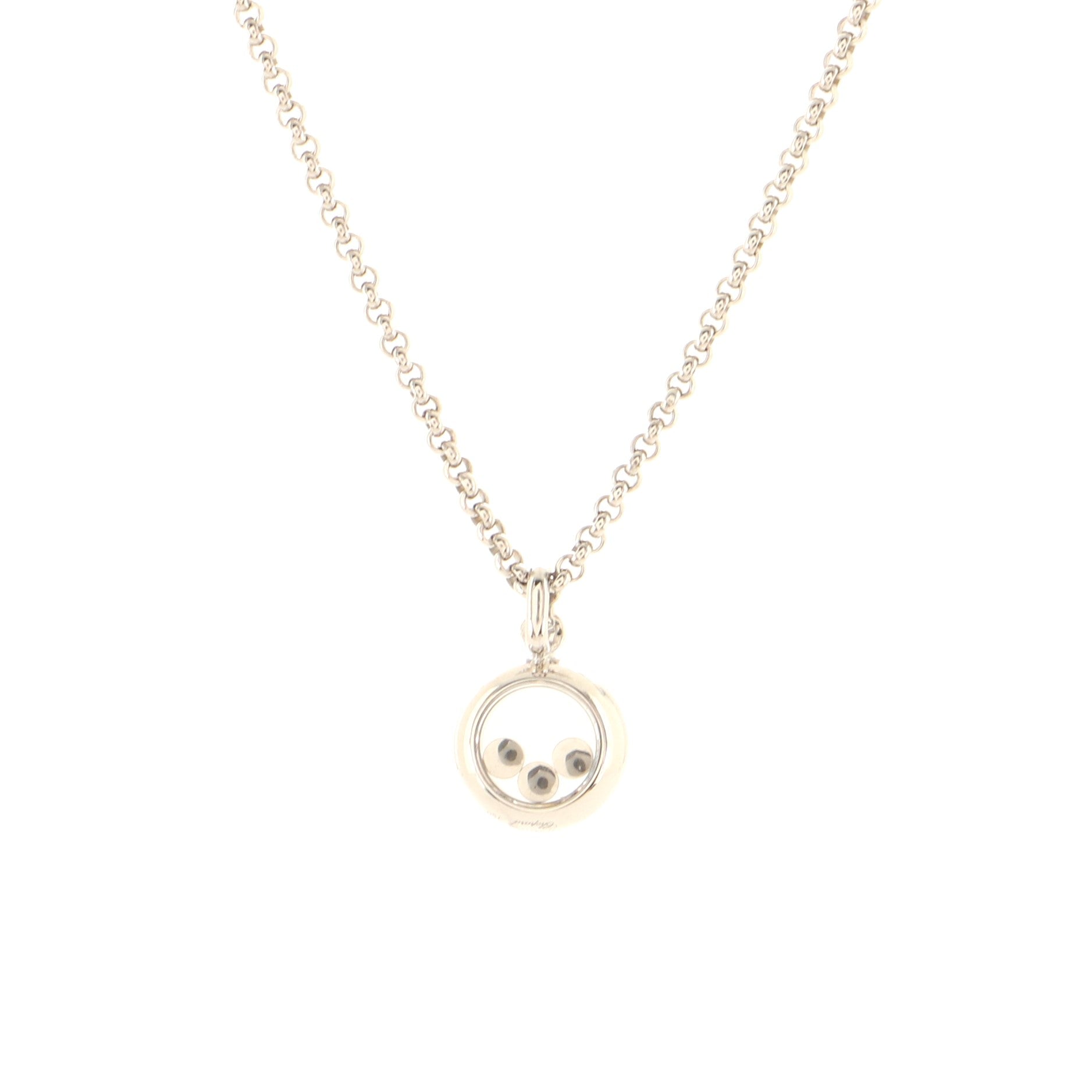 Happy Diamonds 3 Diamonds Round Pendant Necklace 18K White Gold and Diamonds