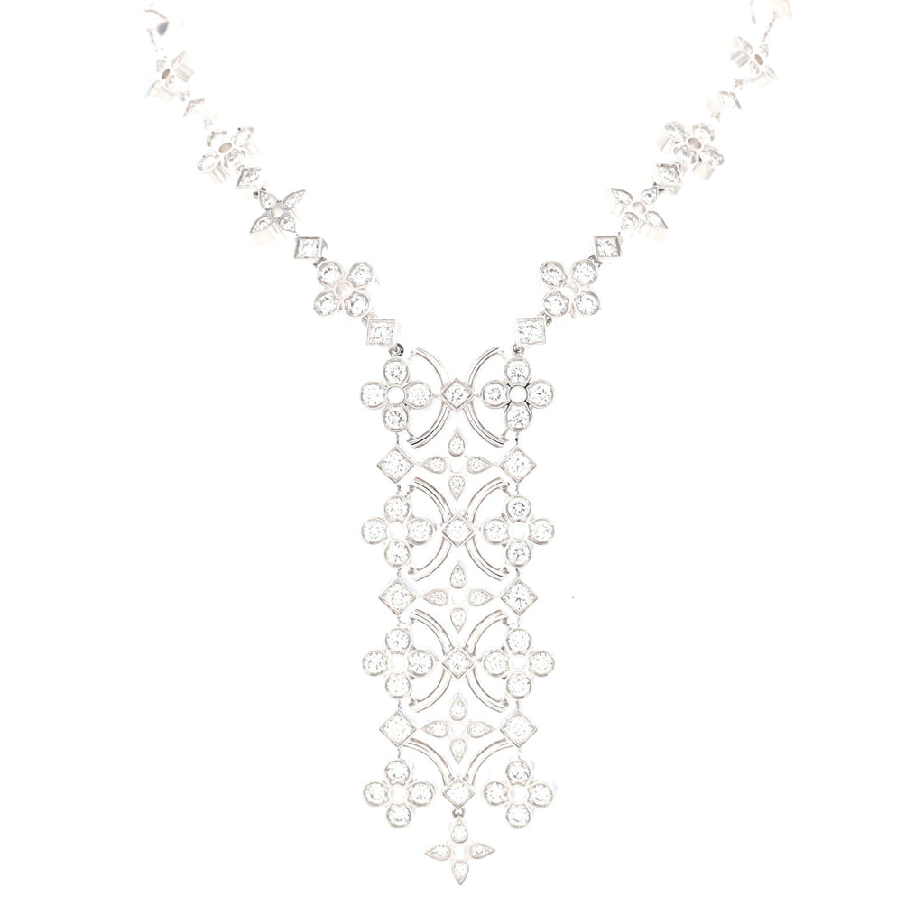 Dentelle de Monogram Lariat Necklace 18K White Gold and Diamonds