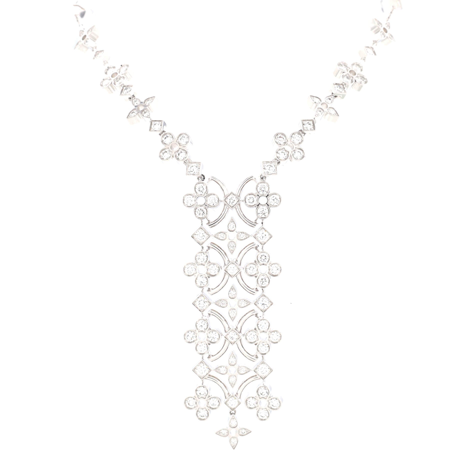 Dentelle de Monogram Lariat Necklace 18K White Gold and Diamonds