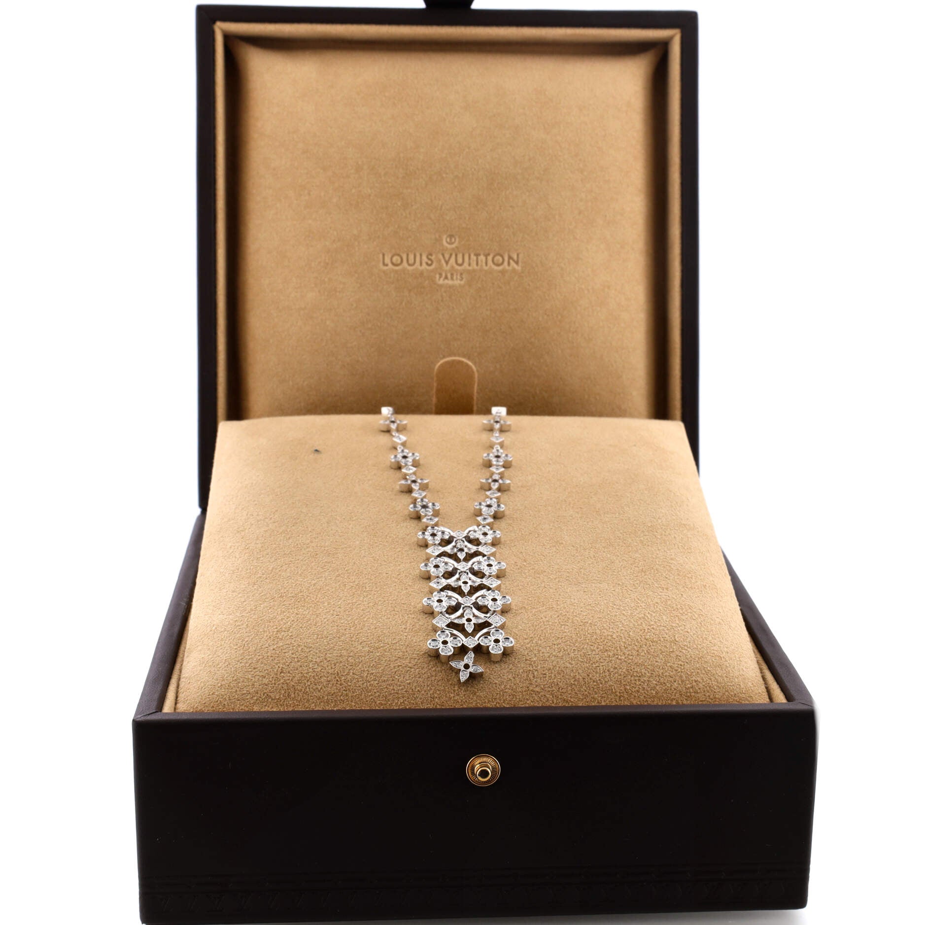 Dentelle de Monogram Lariat Necklace 18K White Gold and Diamonds