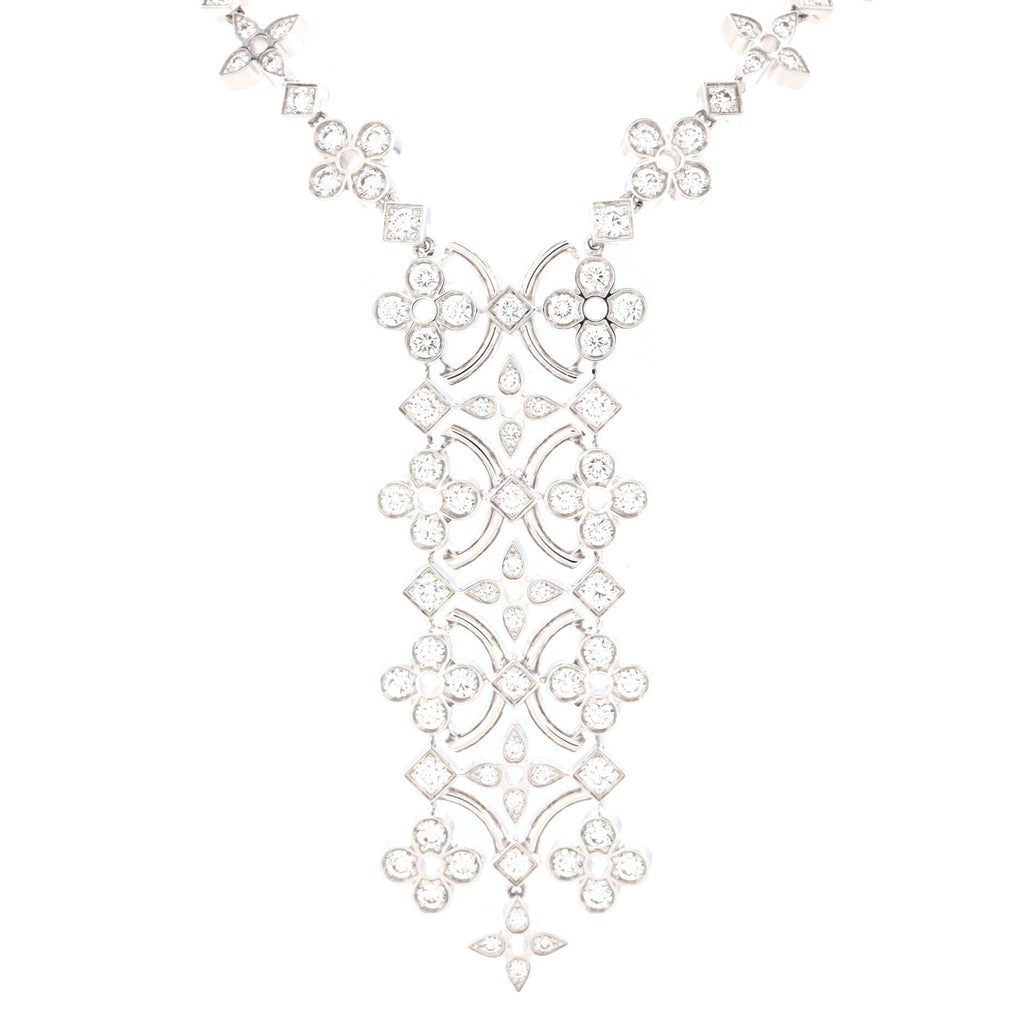 Dentelle de Monogram Lariat Necklace 18K White Gold and Diamonds