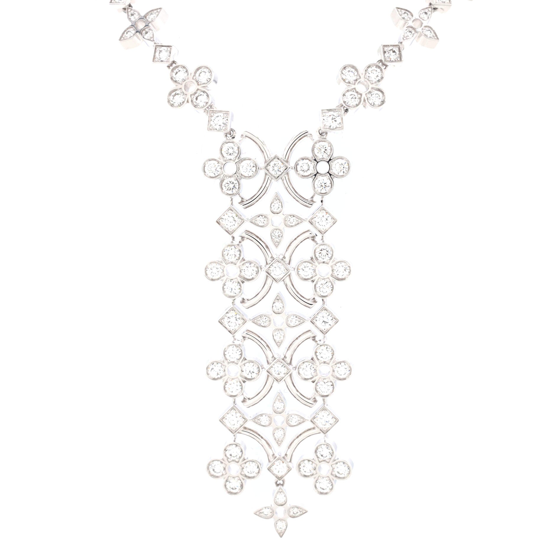 Dentelle de Monogram Lariat Necklace 18K White Gold and Diamonds