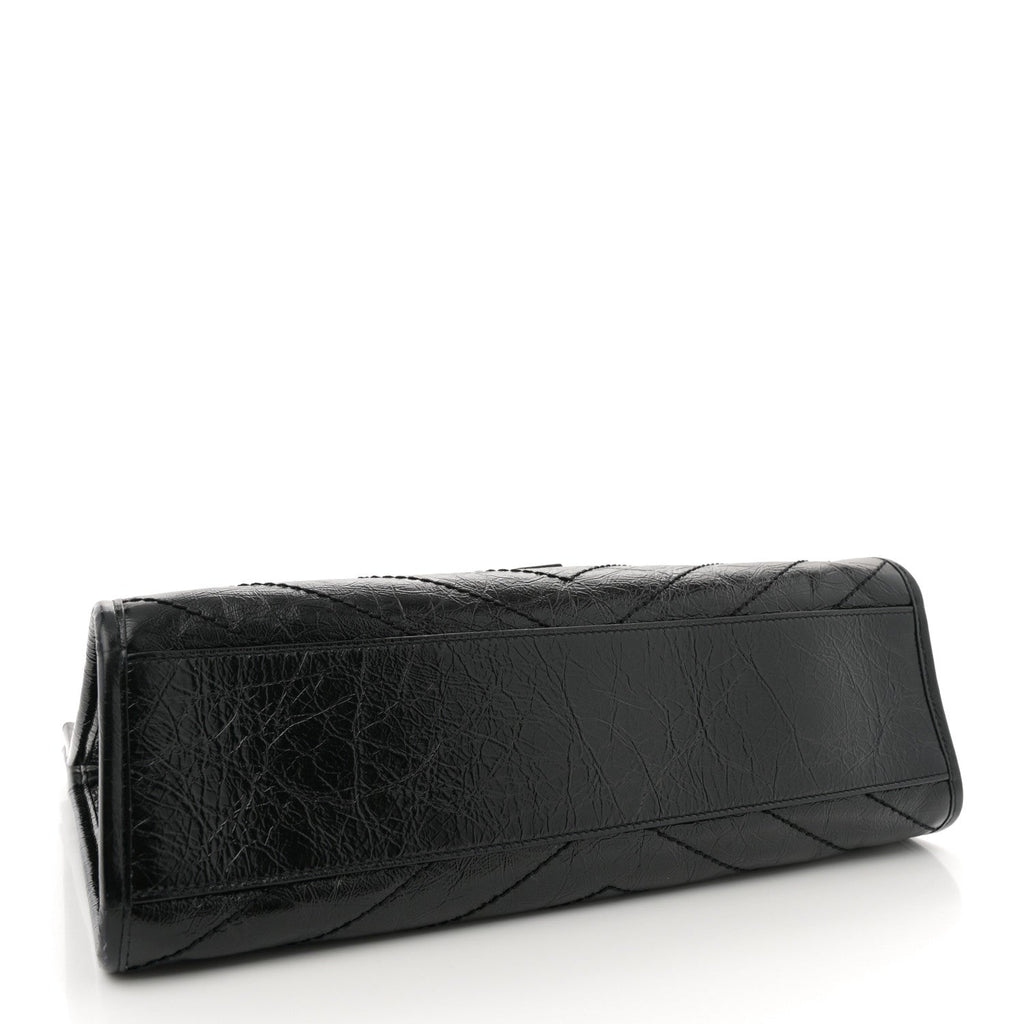 Crinkled Calfskin Matelasse Monogram Medium Niki Shopper Tote Black
