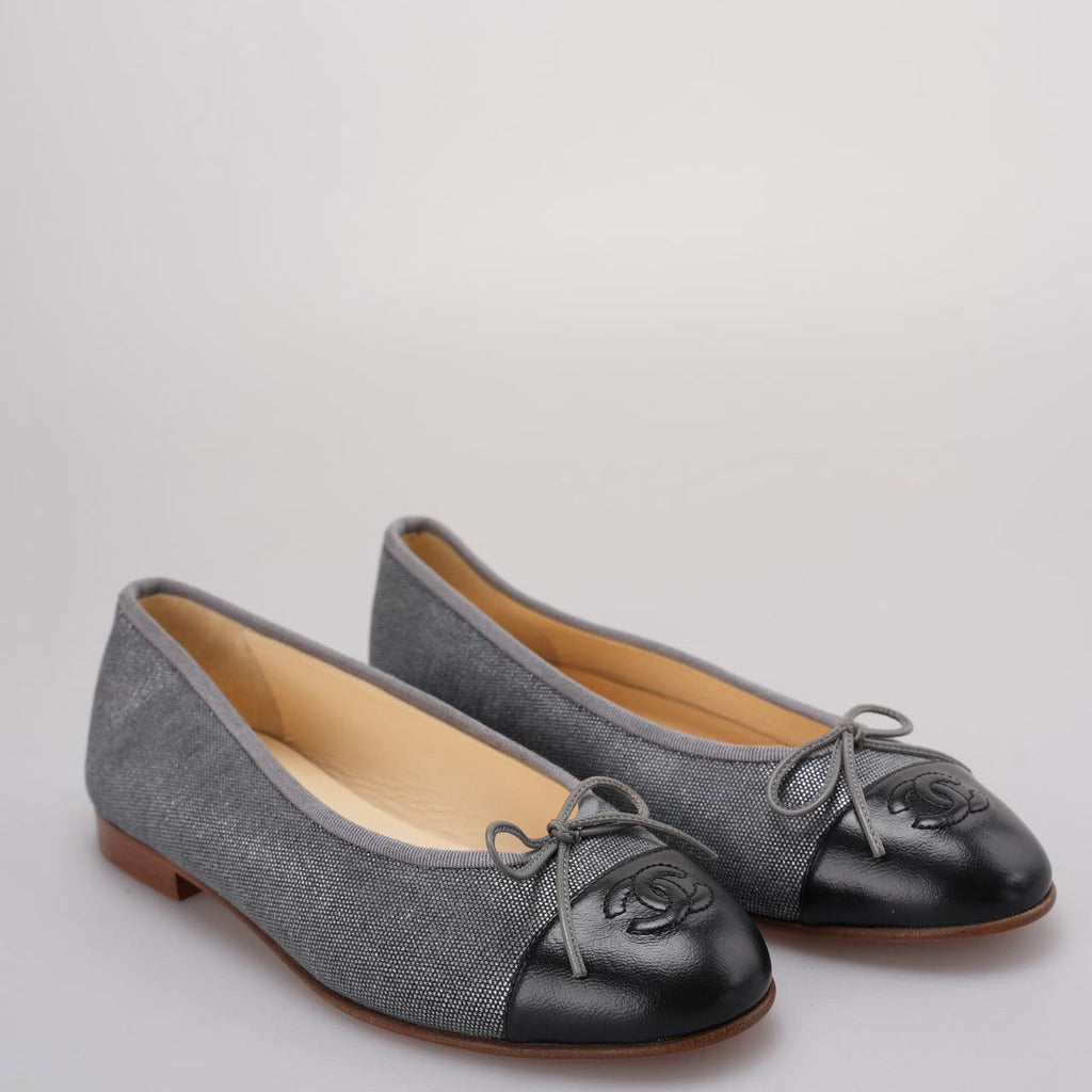 Chanel Ballerinas Ballet Flats in Grey /Black Size 38