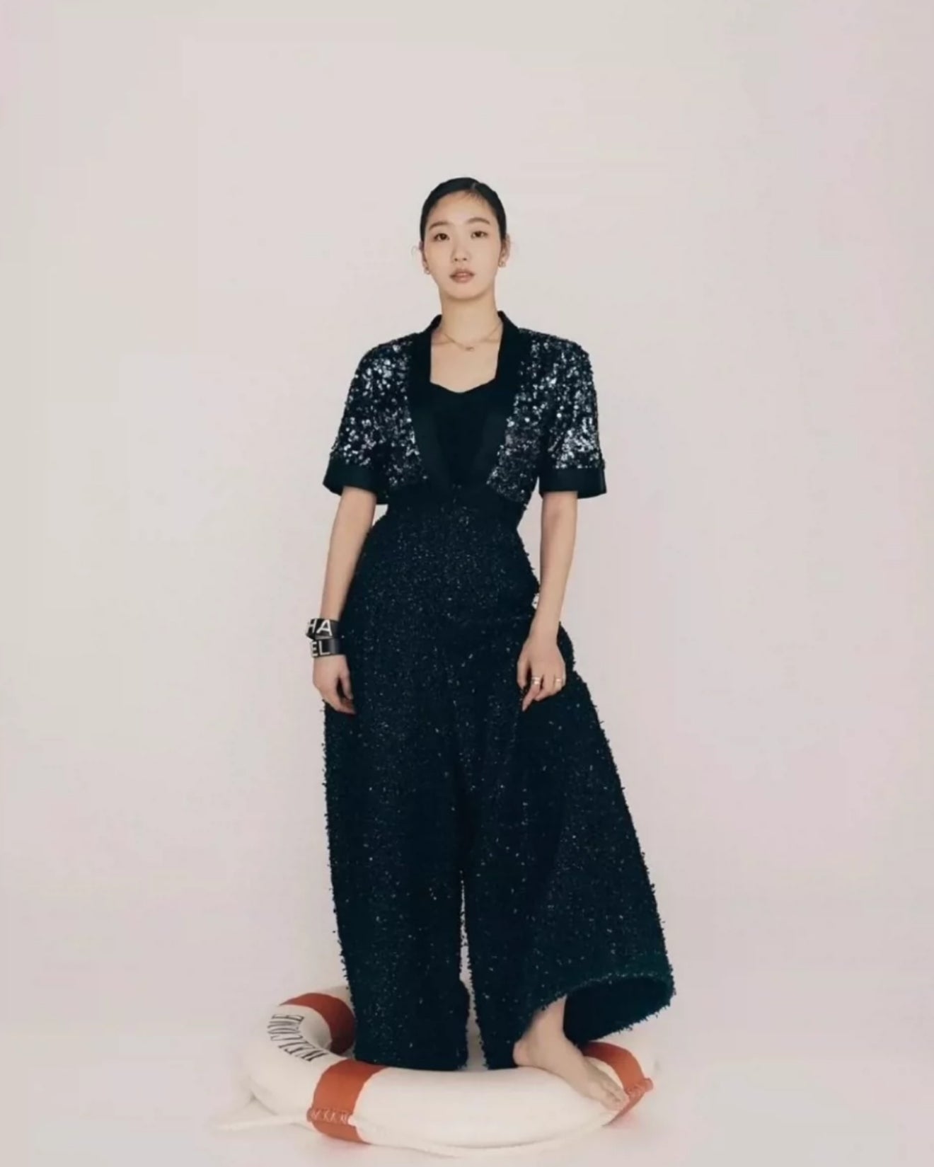 Chanel 19S Black & Silver Glittered Tweed Jumpsuit
