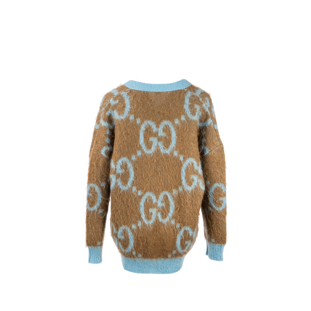 Gucci Size S Reversible GG igan Mohair/Polyamide/Wool Light Blue/Brown