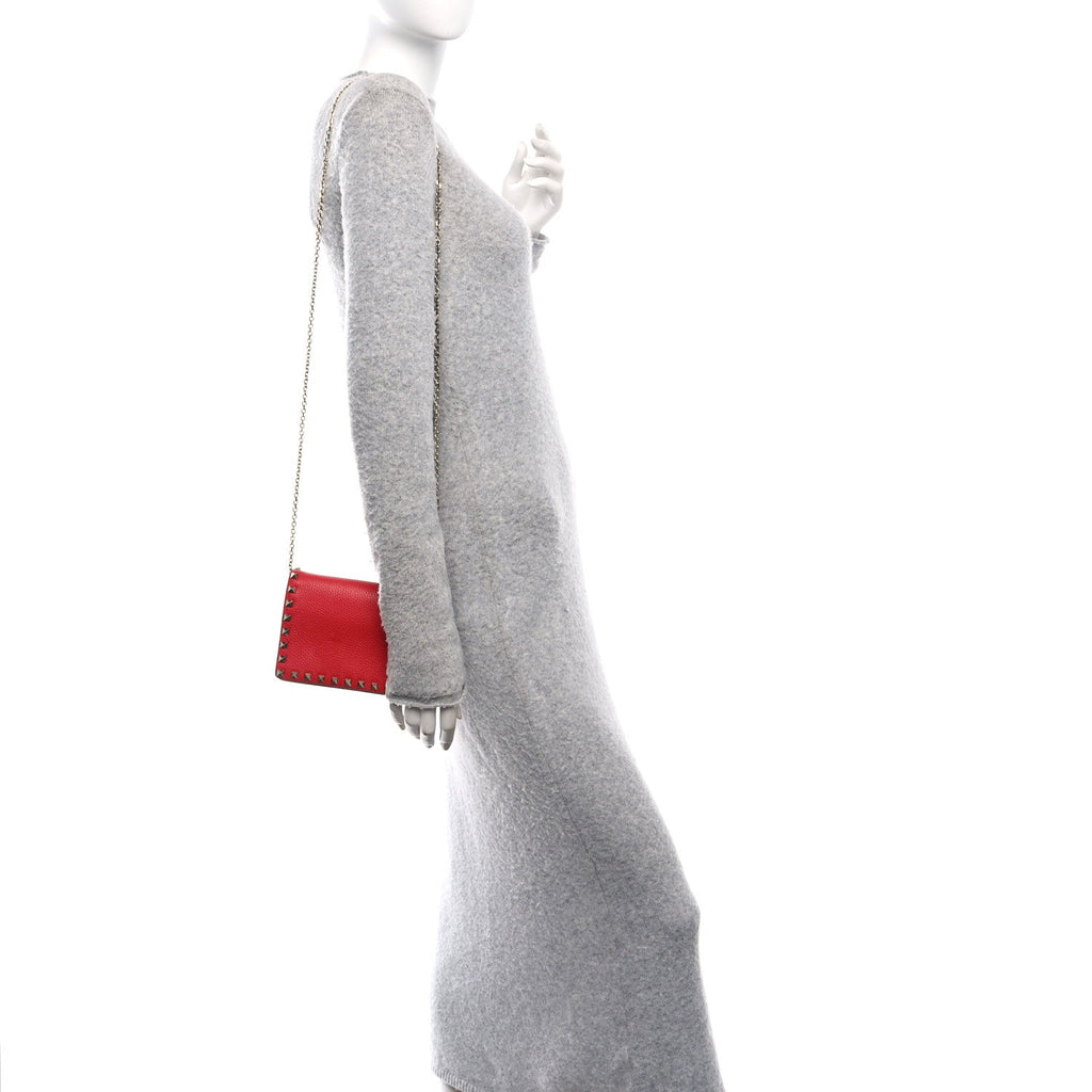Vitello Rockstud Wallet On Chain Rouge Pur