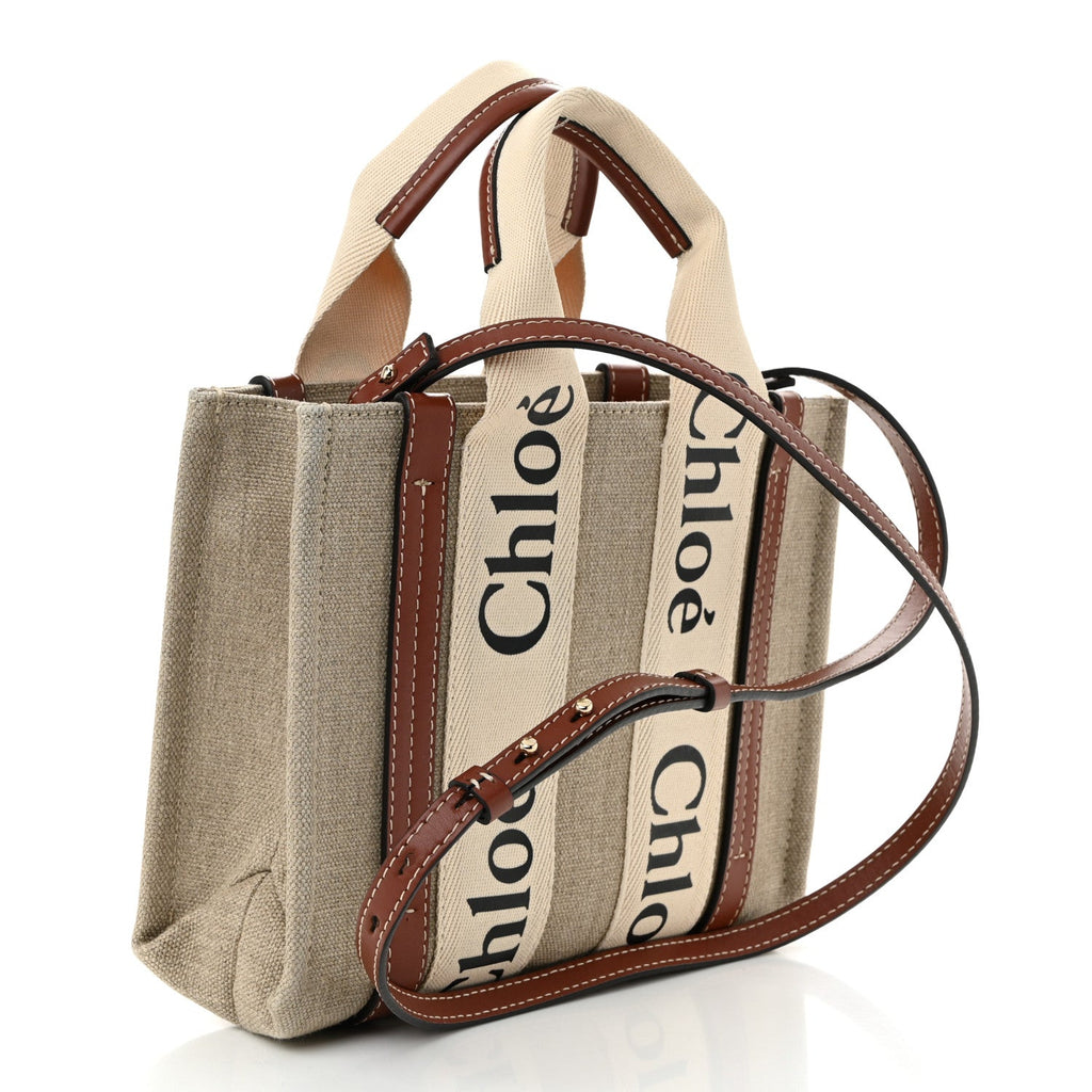 Cotton Calfskin Small Woody Ribbon Tote With Strap White Brown