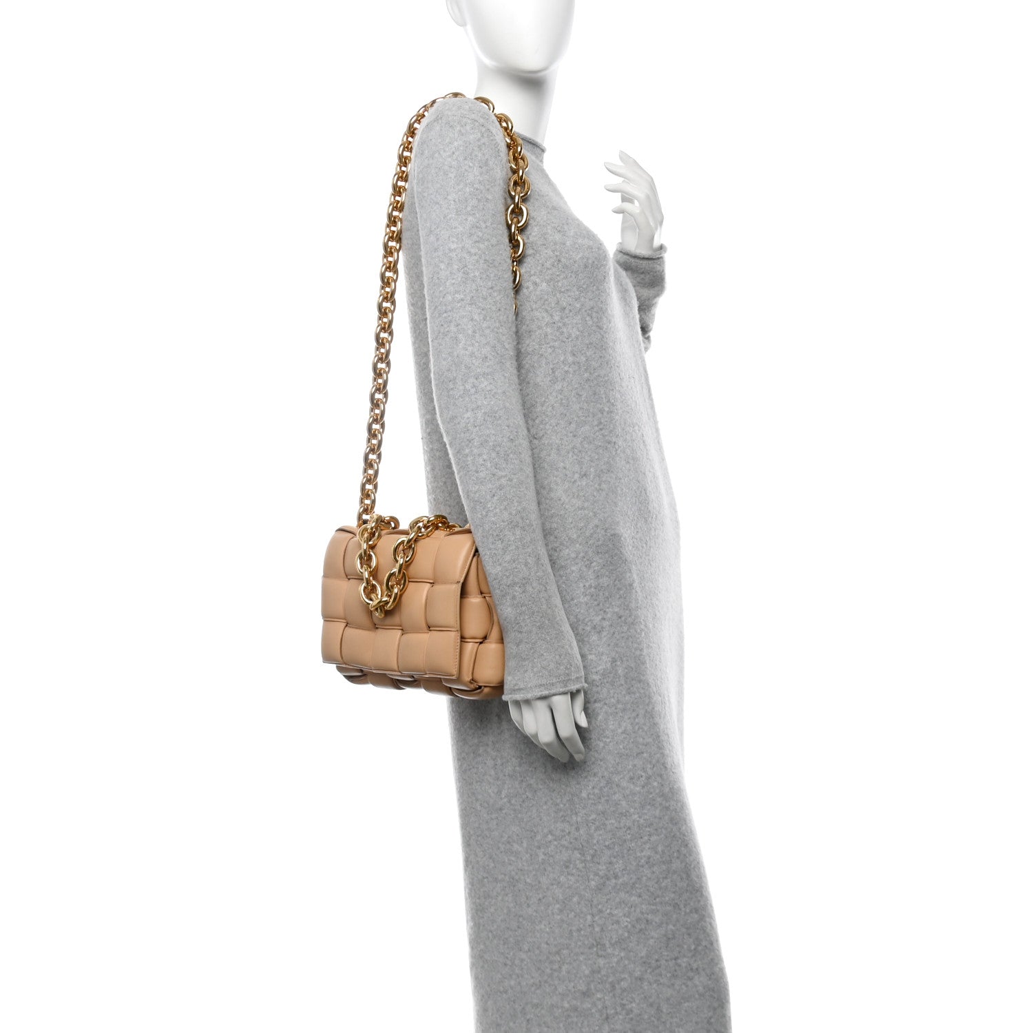 Lambskin Maxi Intreccio Padded Chain Cassette Crossbody Bag Almond