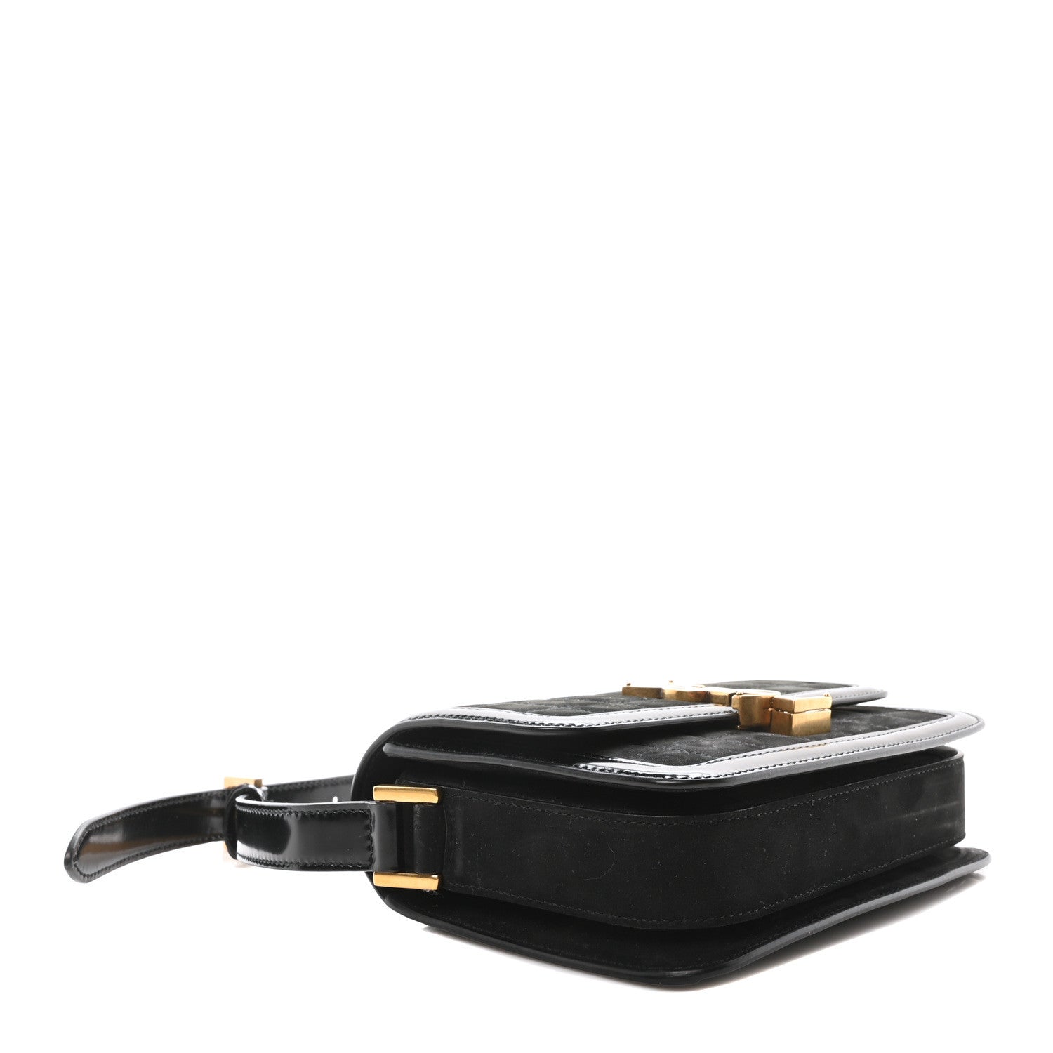 Suede Quilted Monogram Small Solferino Satchel Black