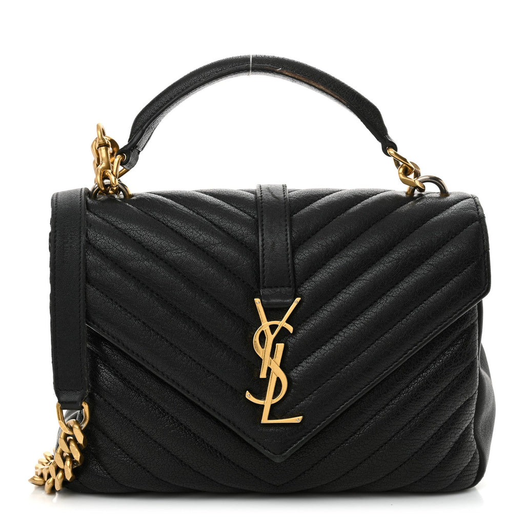 Sheepskin Matelasse Chevron Monogram Medium College Bag Black