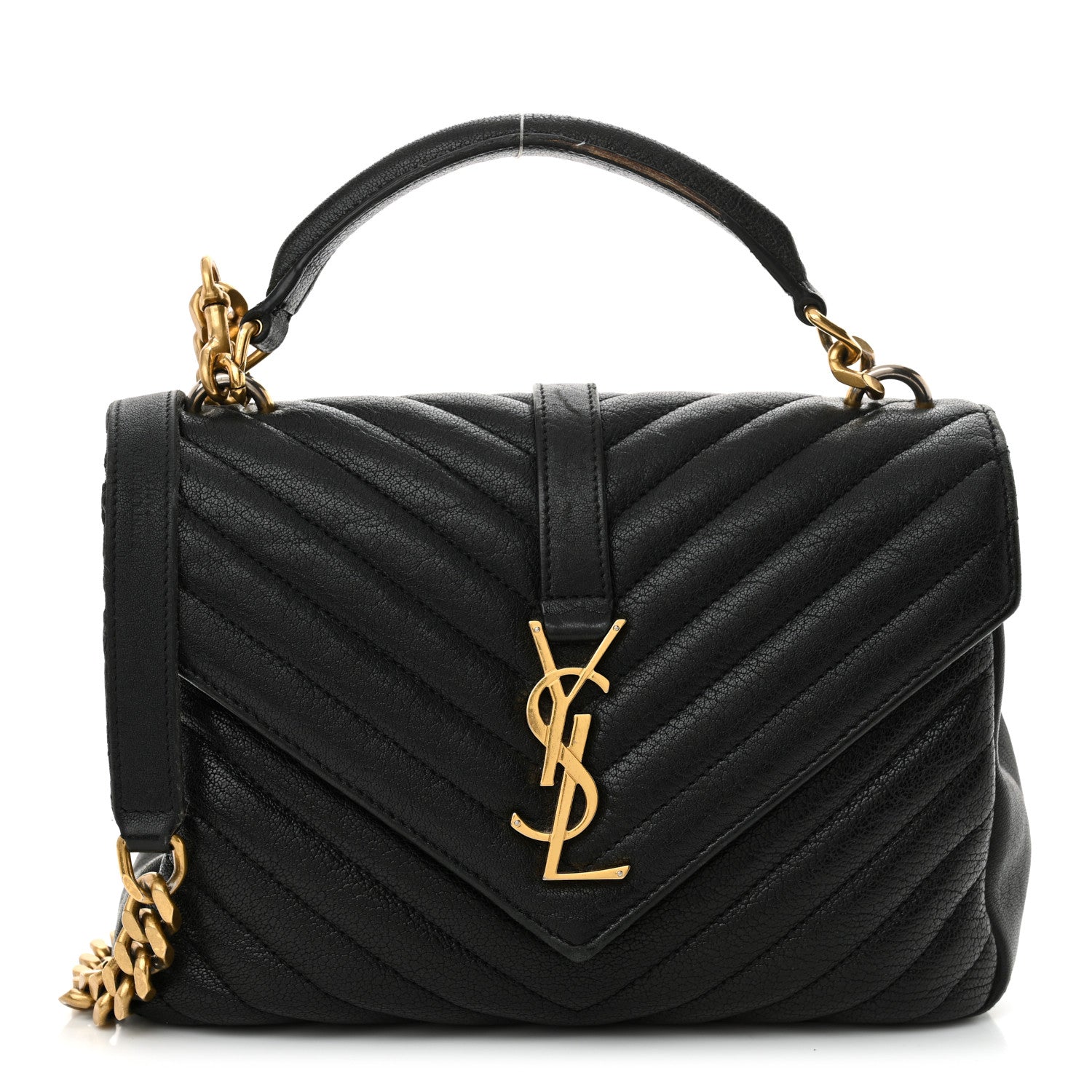 Sheepskin Matelasse Chevron Monogram Medium College Bag Black