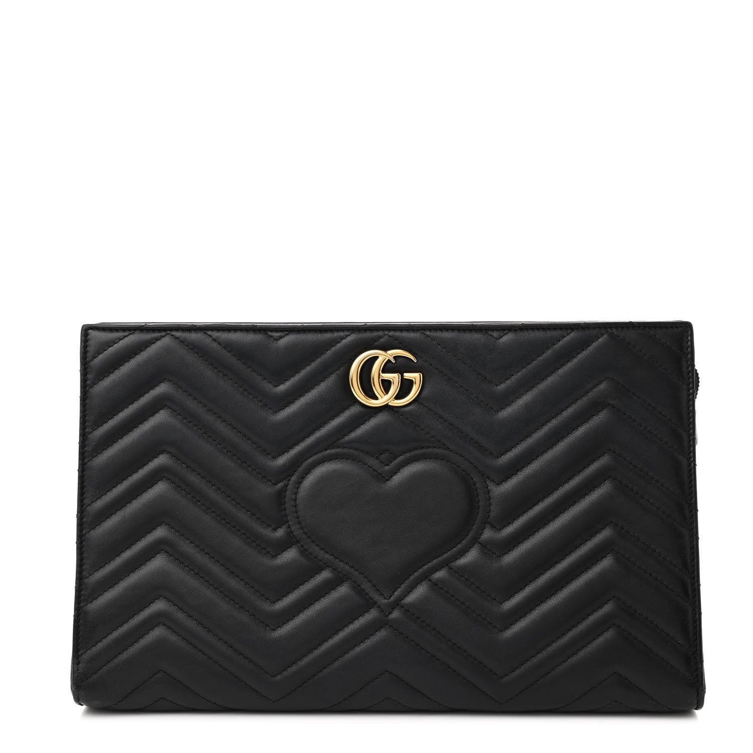 Calfskin Matelasse Chevron Heart GG Marmont Clutch Black