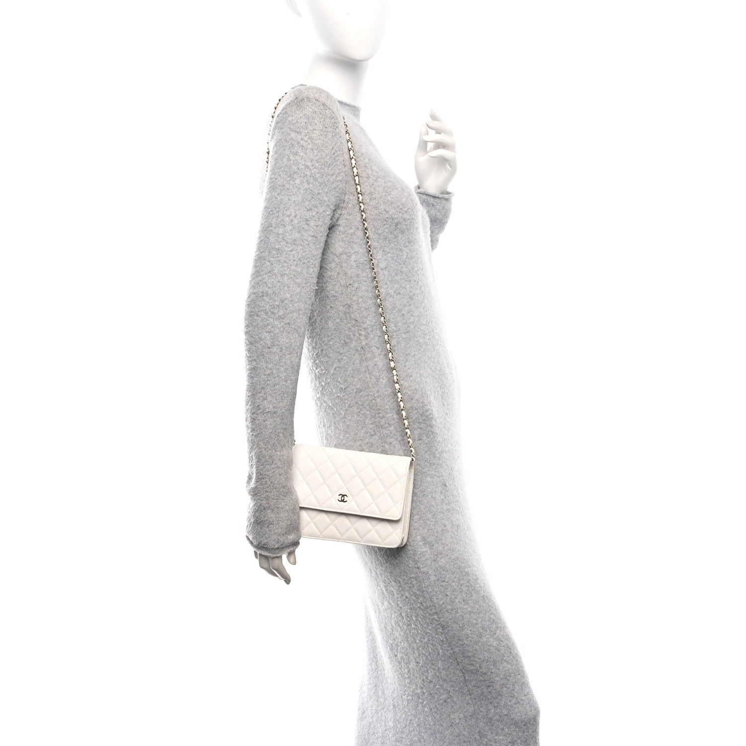 Caviar Quilted Square Wallet On Chain WOC White