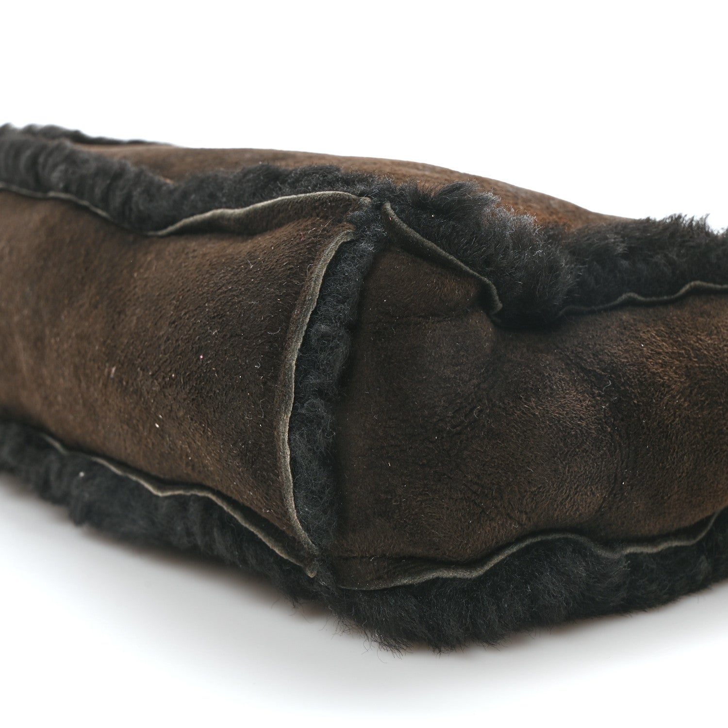 Suede Shearling Fur Handbag Black