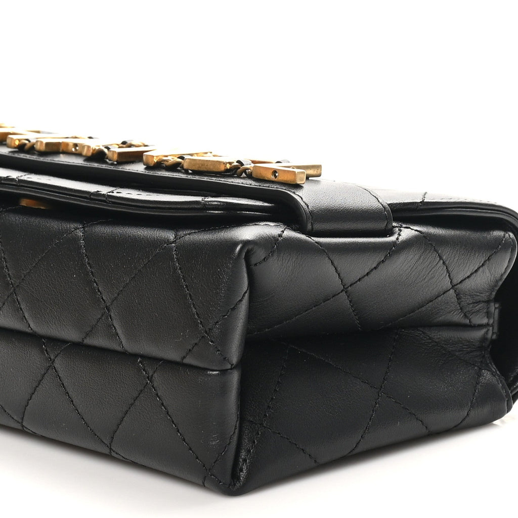 Calfskin Quilted Small Enchained Flap Black