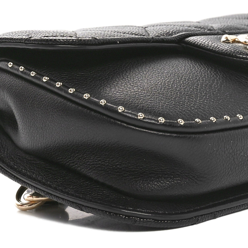 Caviar Quilted Studded Flap Waist Bag Black