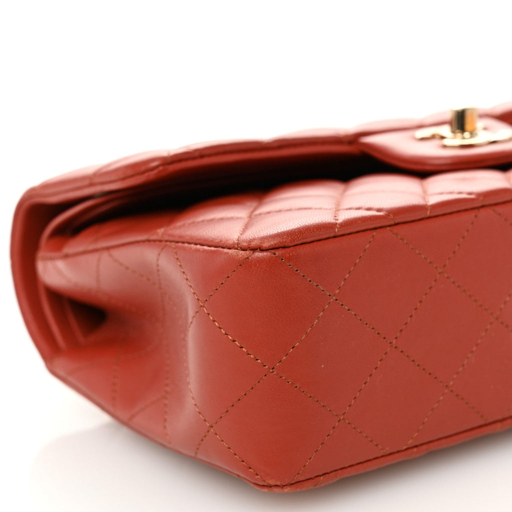 Lambskin Quilted Small Double Flap Brown
