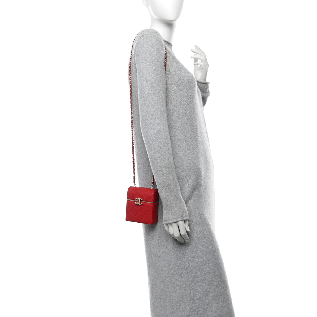 Lambskin Quilted Small Box With Chain Red