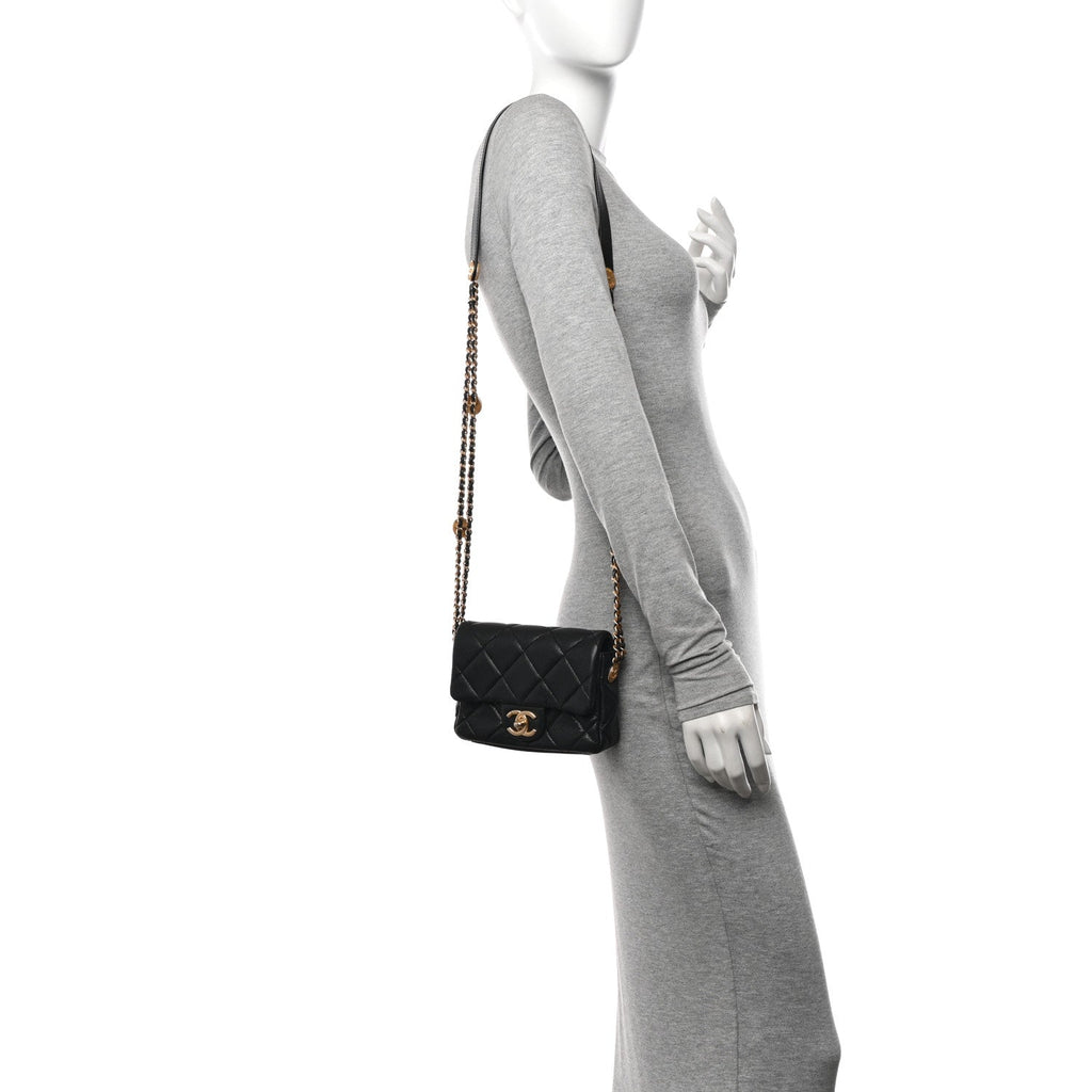 Caviar Quilted Mini Twist Your Buttons Flap Black