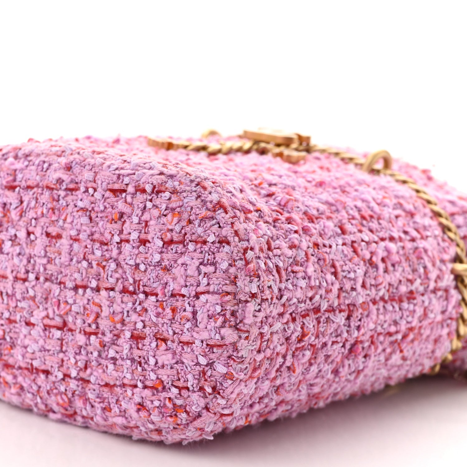 Tweed Enamel Quilted Pending CC Bucket Drawstring Bag Pink Purple