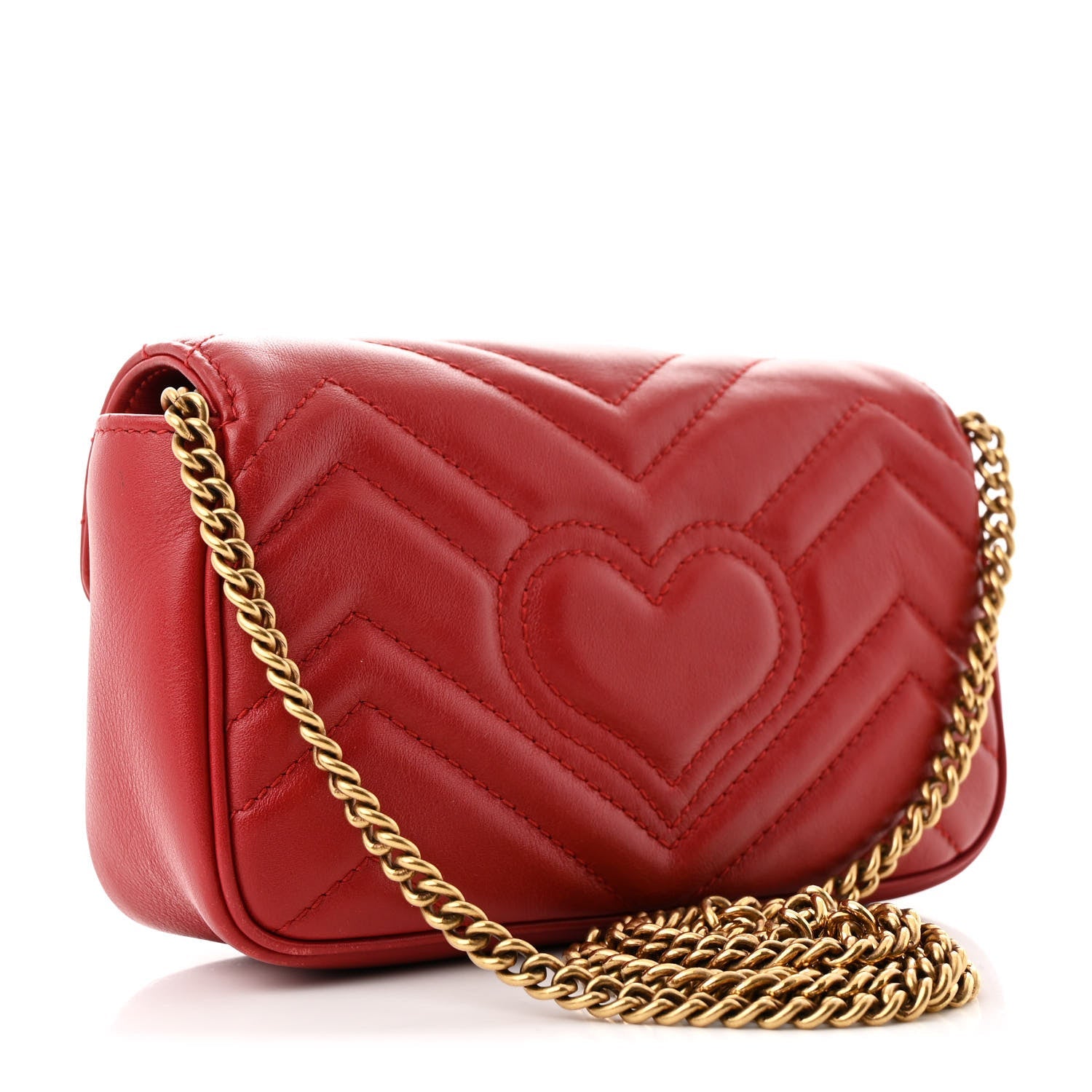 Calfskin Matelasse Super Mini GG Marmont Shoulder Bag Hibiscus Red