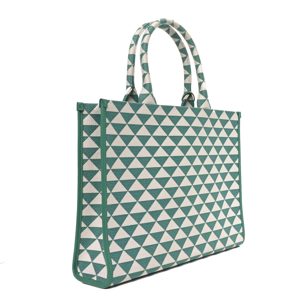 Jacquard Saffiano Triangolo Symbole Embroidered Large Tote Sage Green