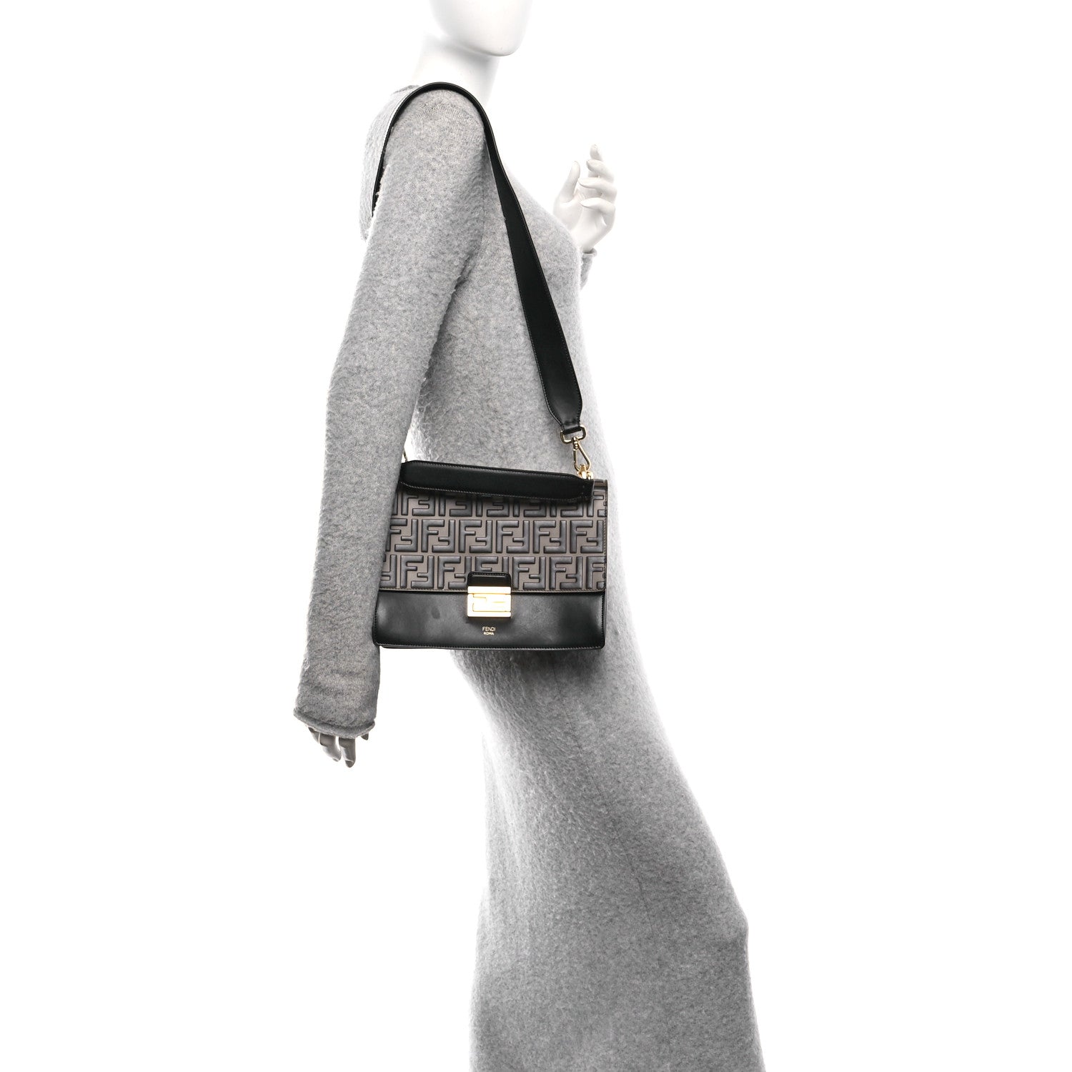 Vitello Liberty Bi-Color FF 1974 Embossed Chain Strap Kan U Shoulder Bag Black Maya
