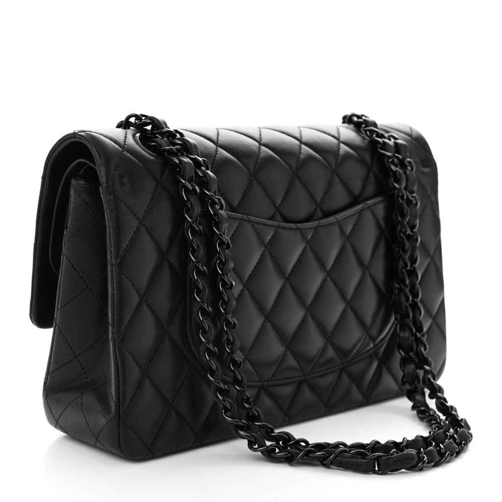 Lambskin Quilted Medium Double Flap So Black