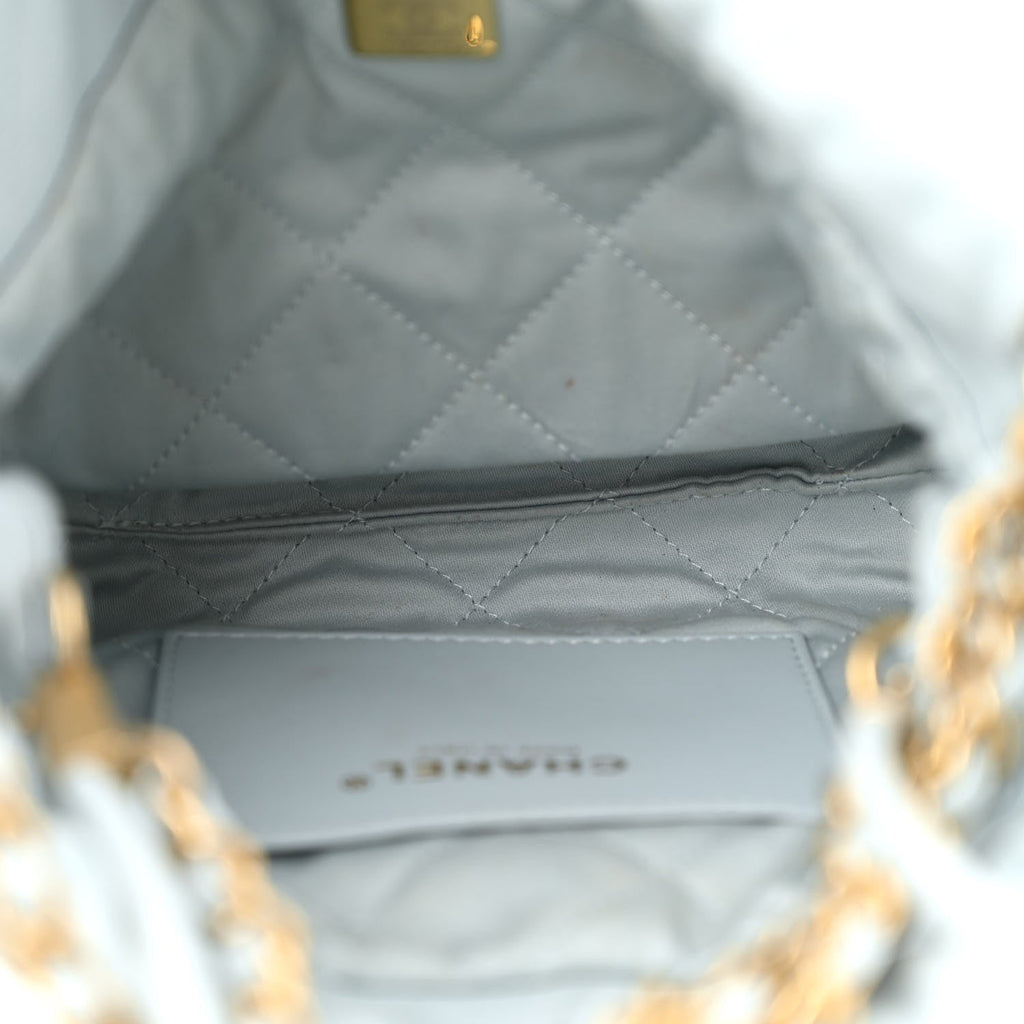 Shiny Caviar Quilted Mini Chanel 22 Light Blue
