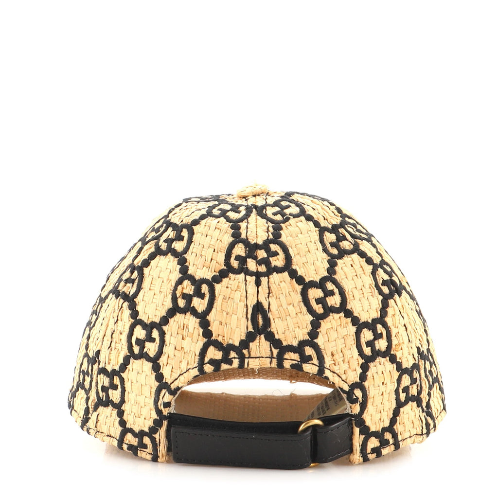 Baseball Cap GG Embroidered Woven Raffia with Snakeskin Detail Medium