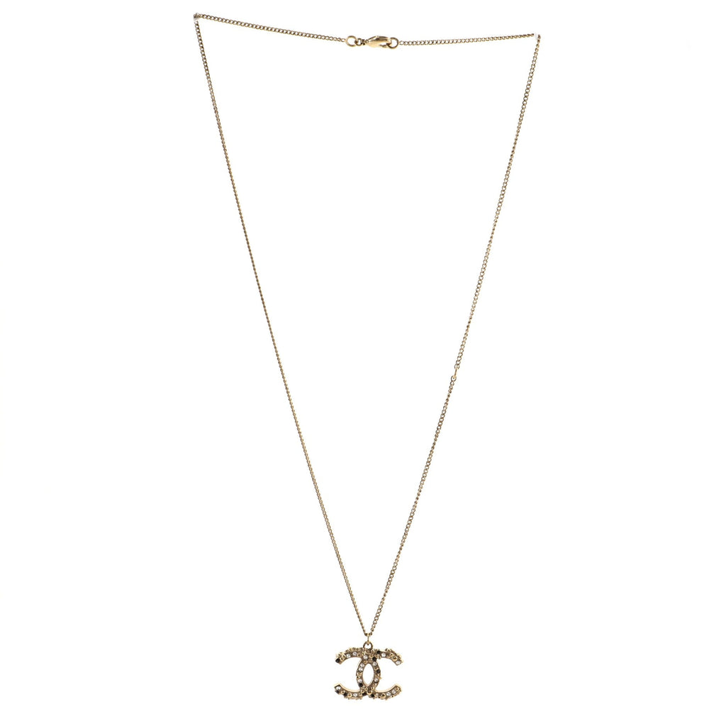 CC Long Pendant Necklace Crystal Embellished Metal and Enamel