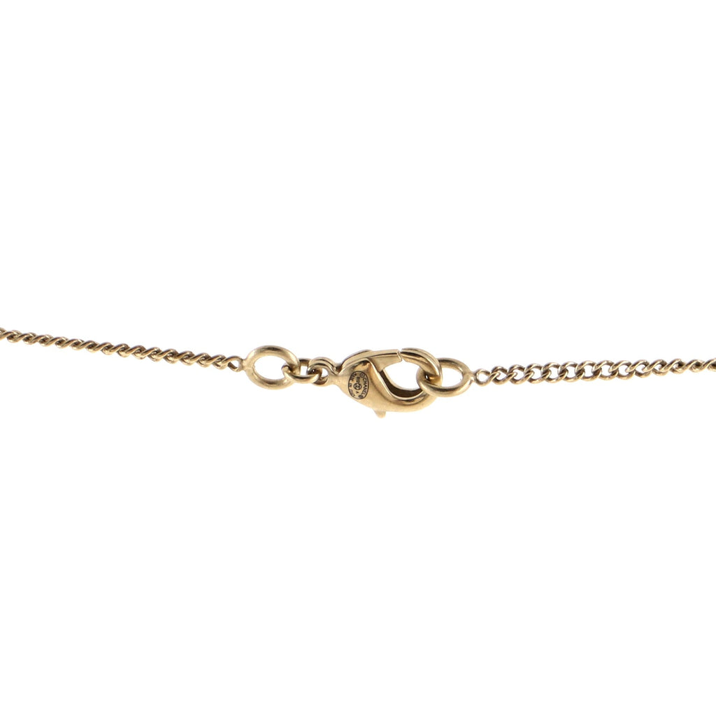 CC Long Pendant Necklace Crystal Embellished Metal and Enamel