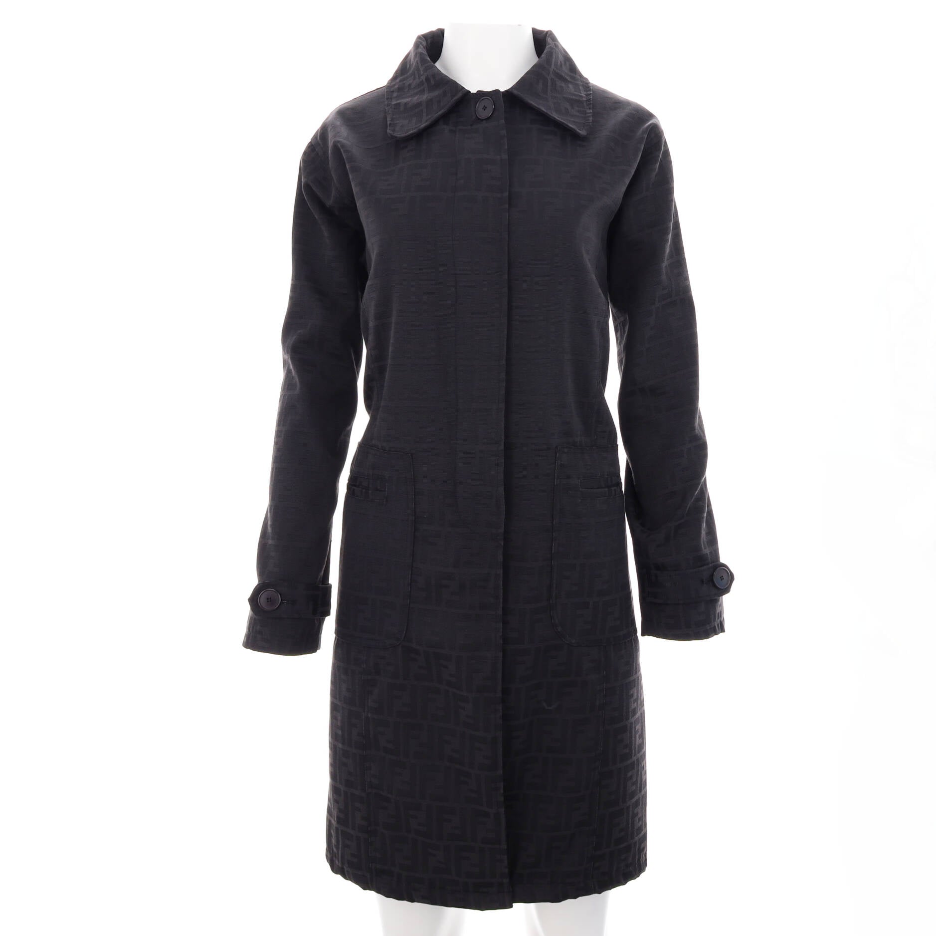 Women's Vintage Trench Coat Zucca Print Polyester Blend