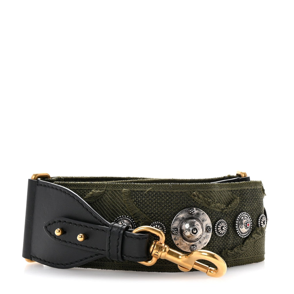 Canvas Embroidered Studded Camouflage Shoulder Strap Vert Multicolor