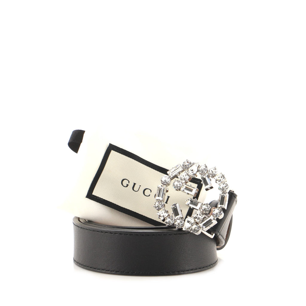 Interlocking G Belt Leather with Crystals Medium 75