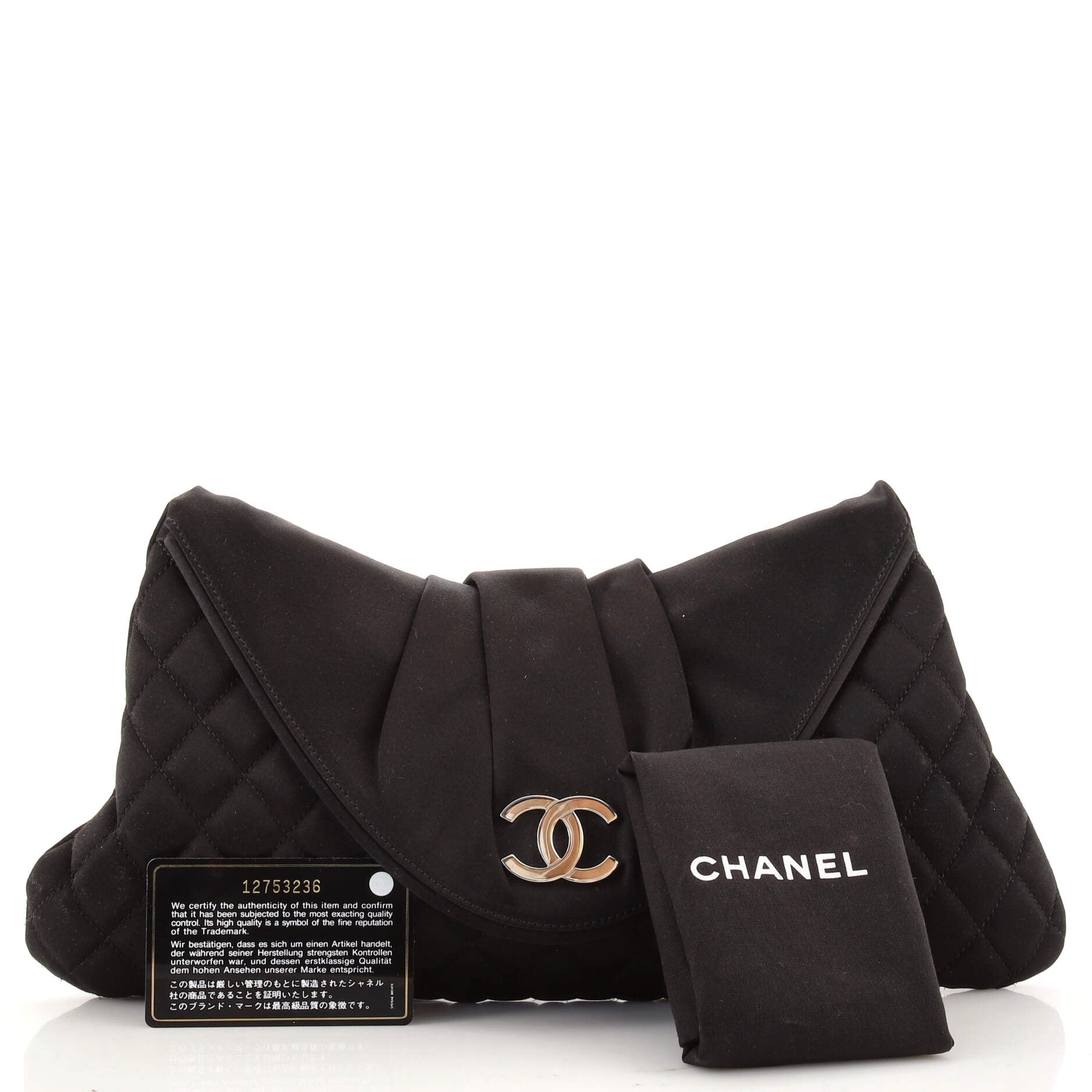 CC Half Moon Clutch Quilted Satin Large