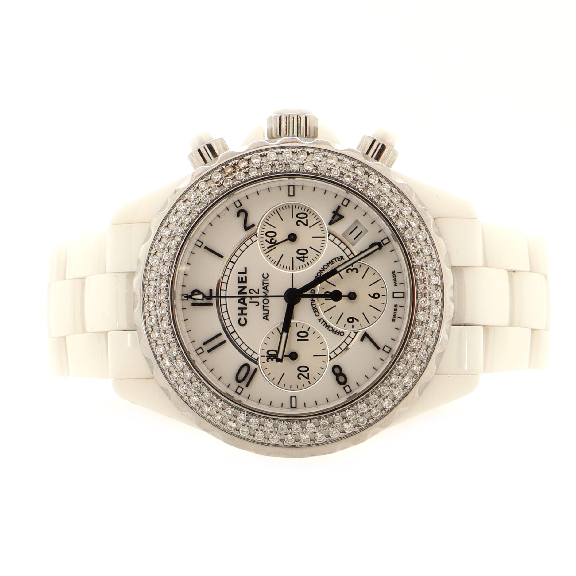 J12 Chronograph Automatic Watch Ceramic and Stainless Steel with Diamond Bezel 41