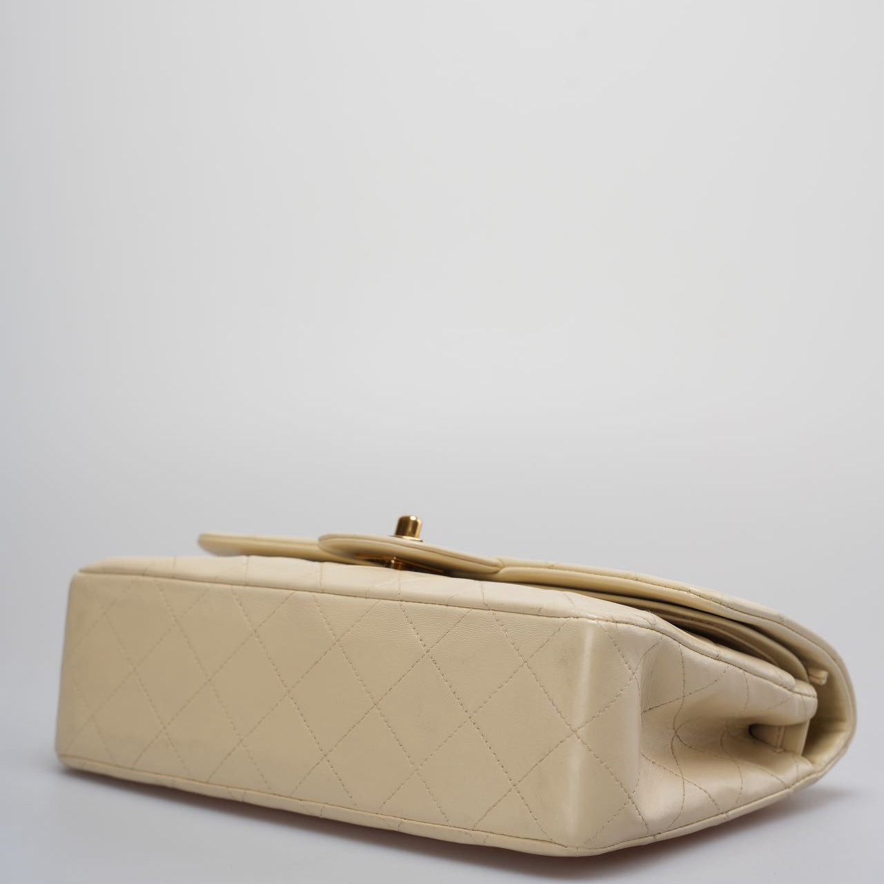 Chanel Vintage Small Classic Double Flap Bag in Beige with 24K Gold Hardware