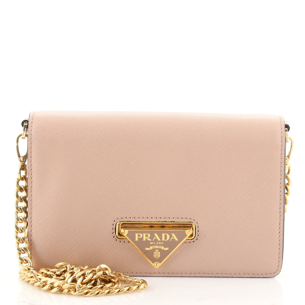 Flip Lock Wallet on Chain Clutch Saffiano Leather Small