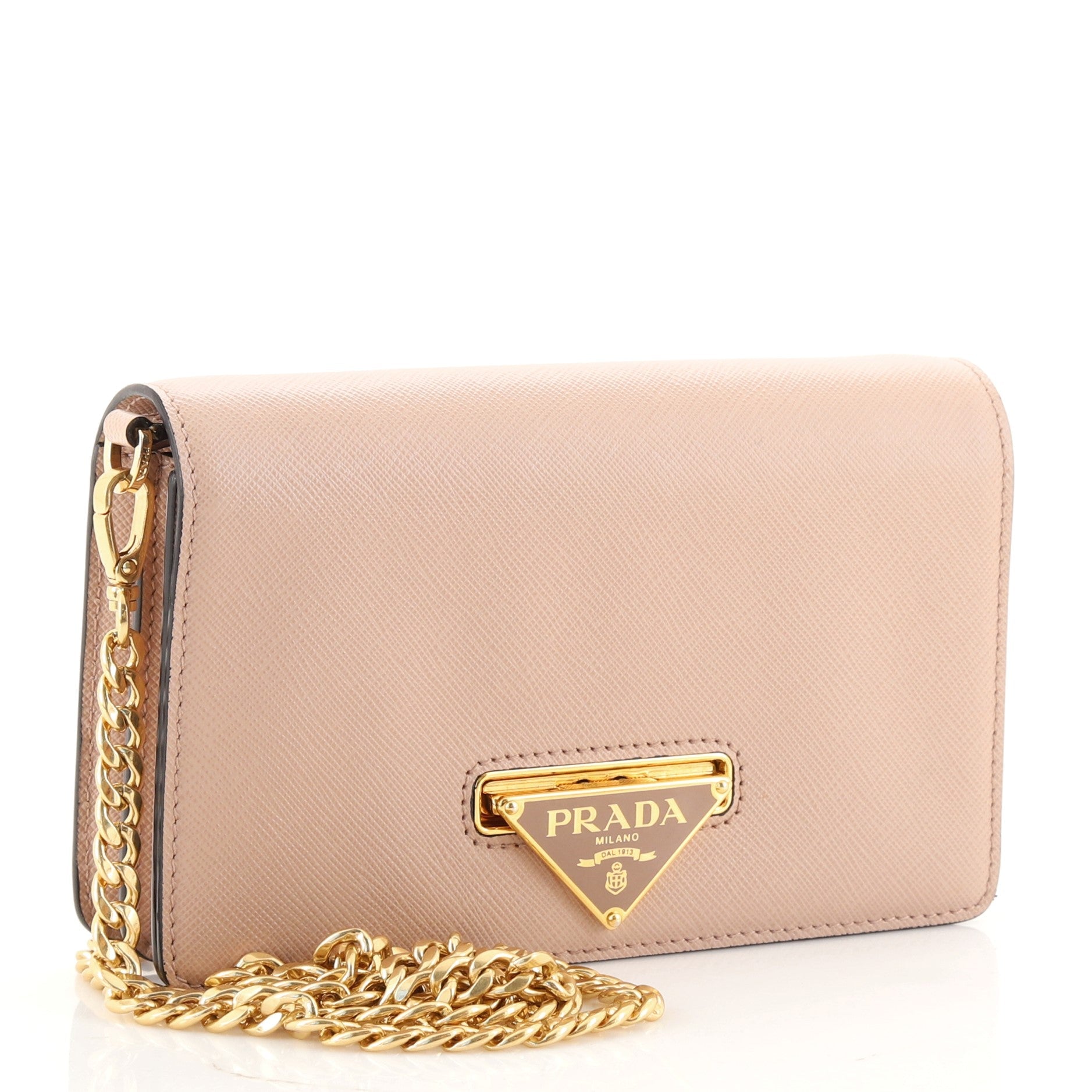 Flip Lock Wallet on Chain Clutch Saffiano Leather Small