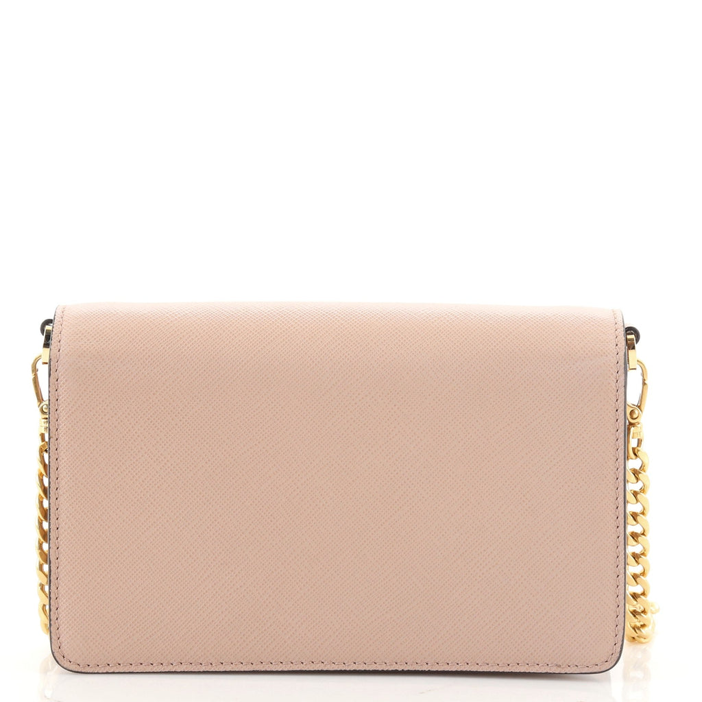 Flip Lock Wallet on Chain Clutch Saffiano Leather Small
