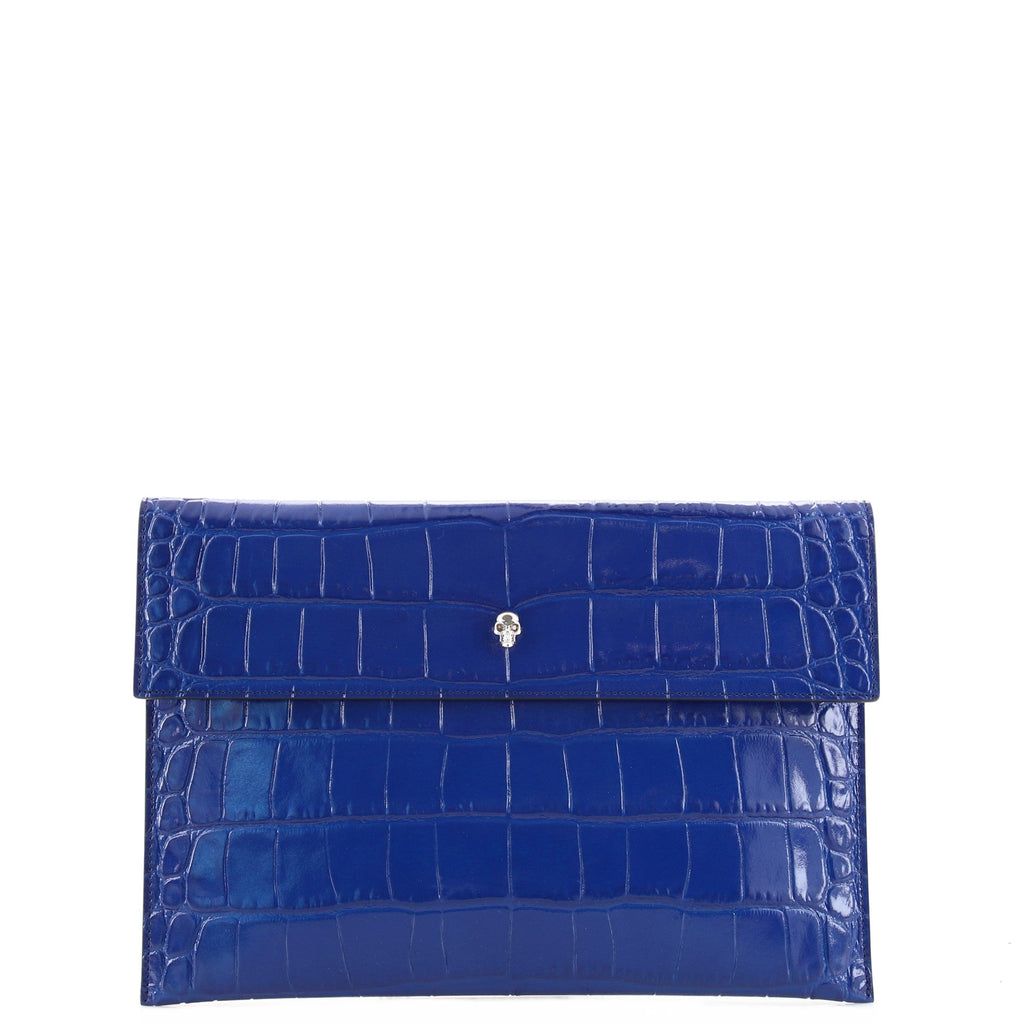 Skull Envelope Clutch Crocodile Embossed Leather