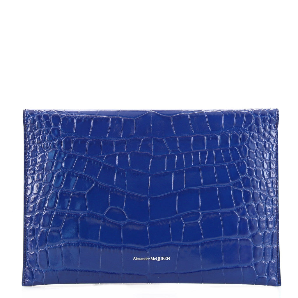 Skull Envelope Clutch Crocodile Embossed Leather