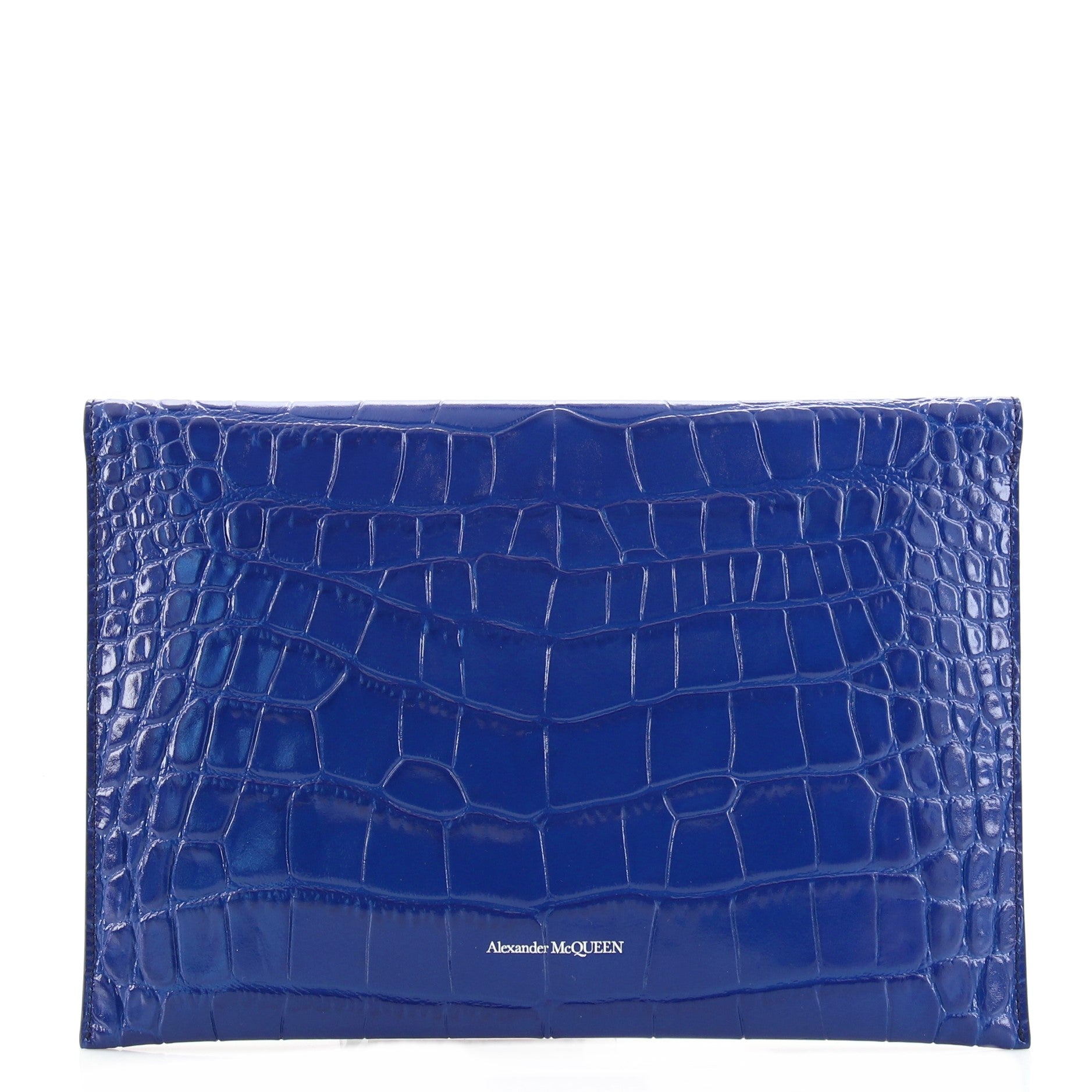 Skull Envelope Clutch Crocodile Embossed Leather