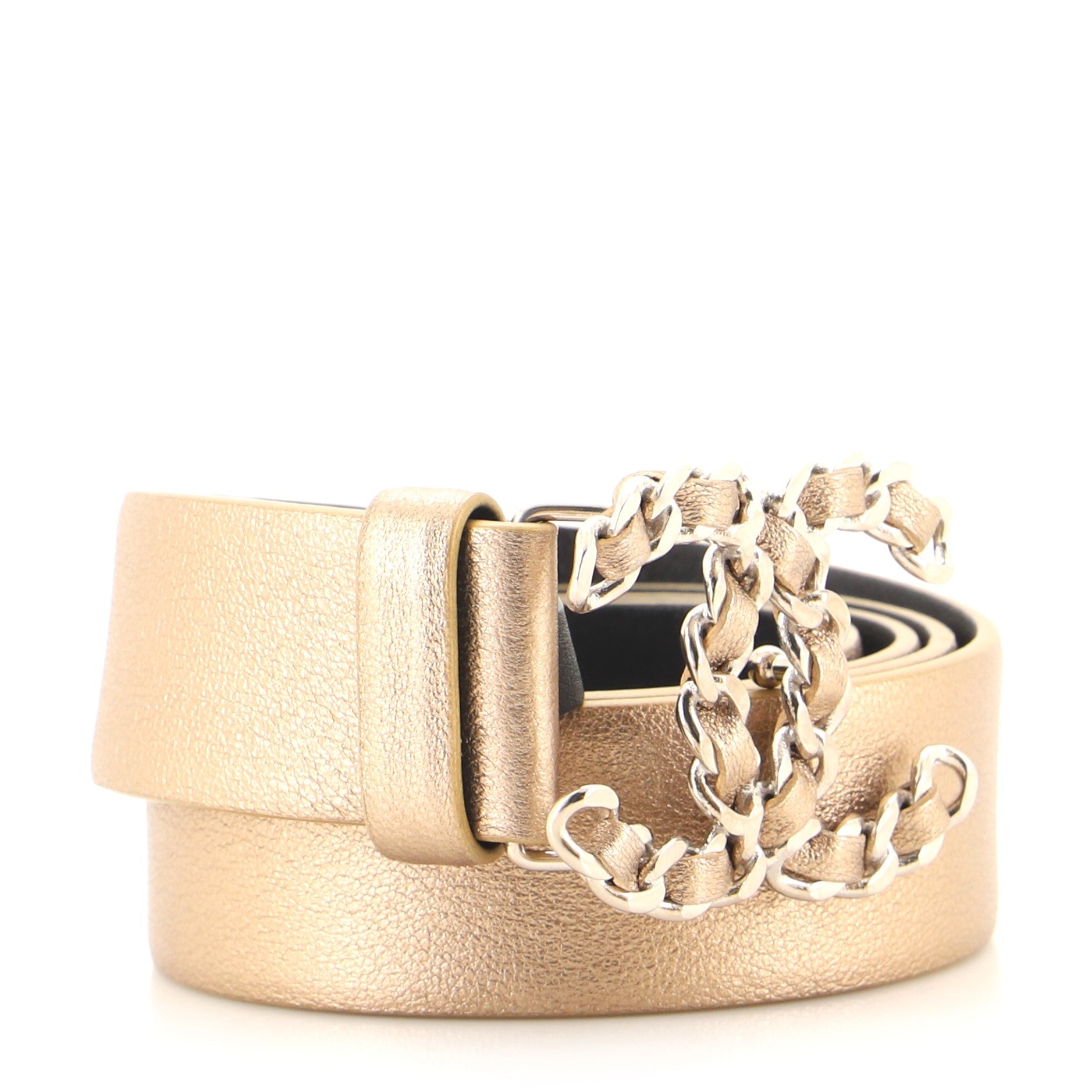 Woven Chain CC Buckle Belt Leather Medium 85
