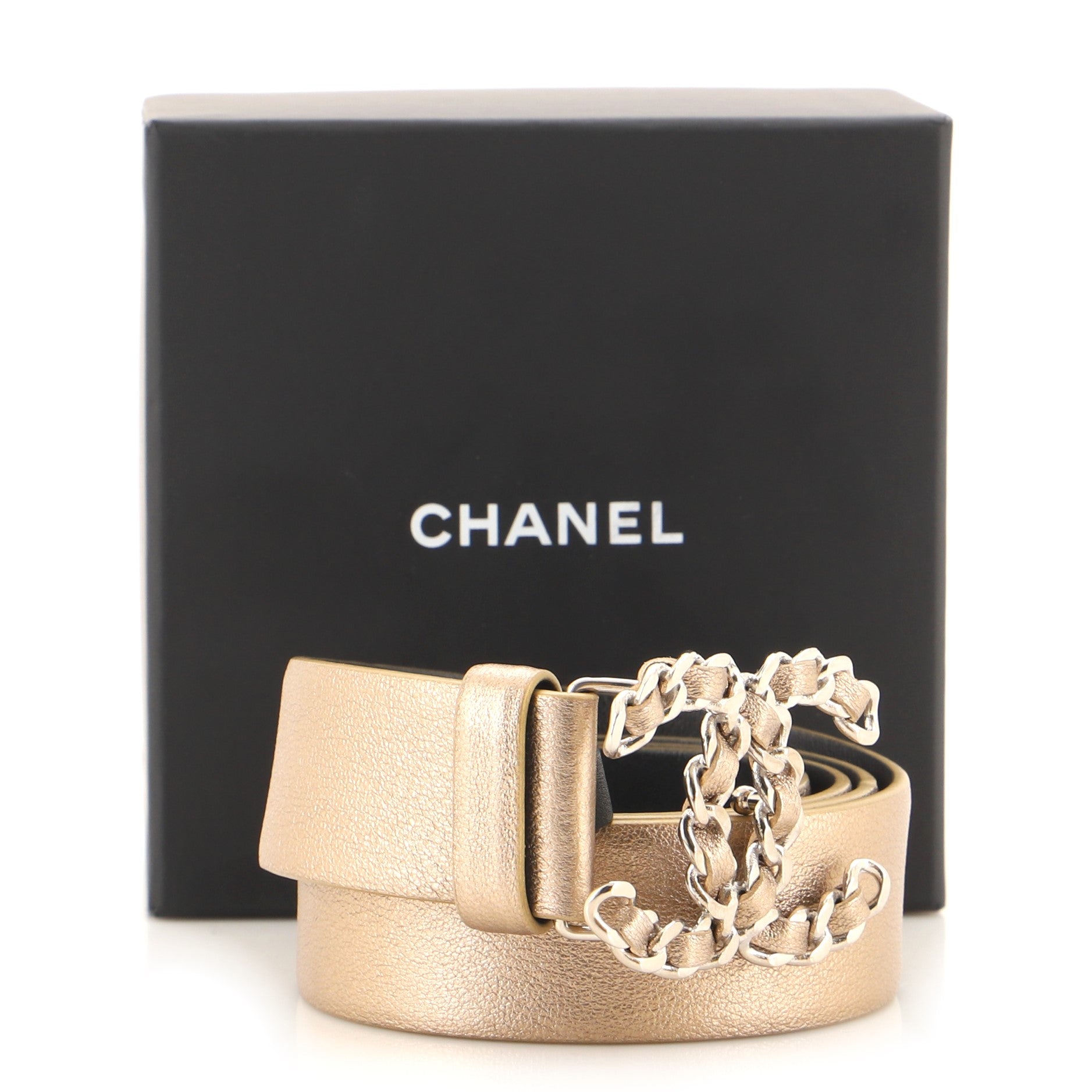 Woven Chain CC Buckle Belt Leather Medium 85